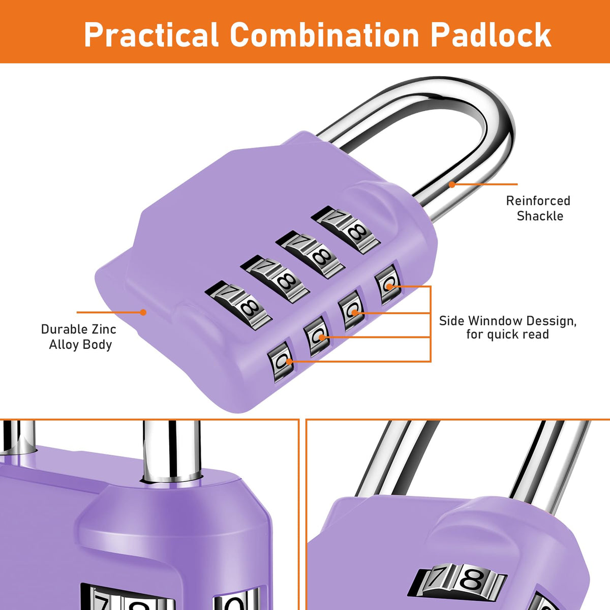 NAGE Padlocks with Code, Combination Lock 4 Digit Gym Locker (1P, Red)