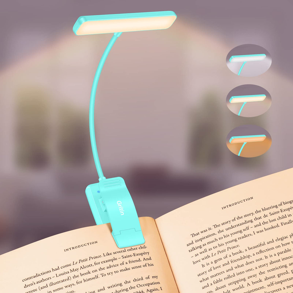 Gritin 19 LED Rechargeable Book Light for Reading in Bed - Memory Function