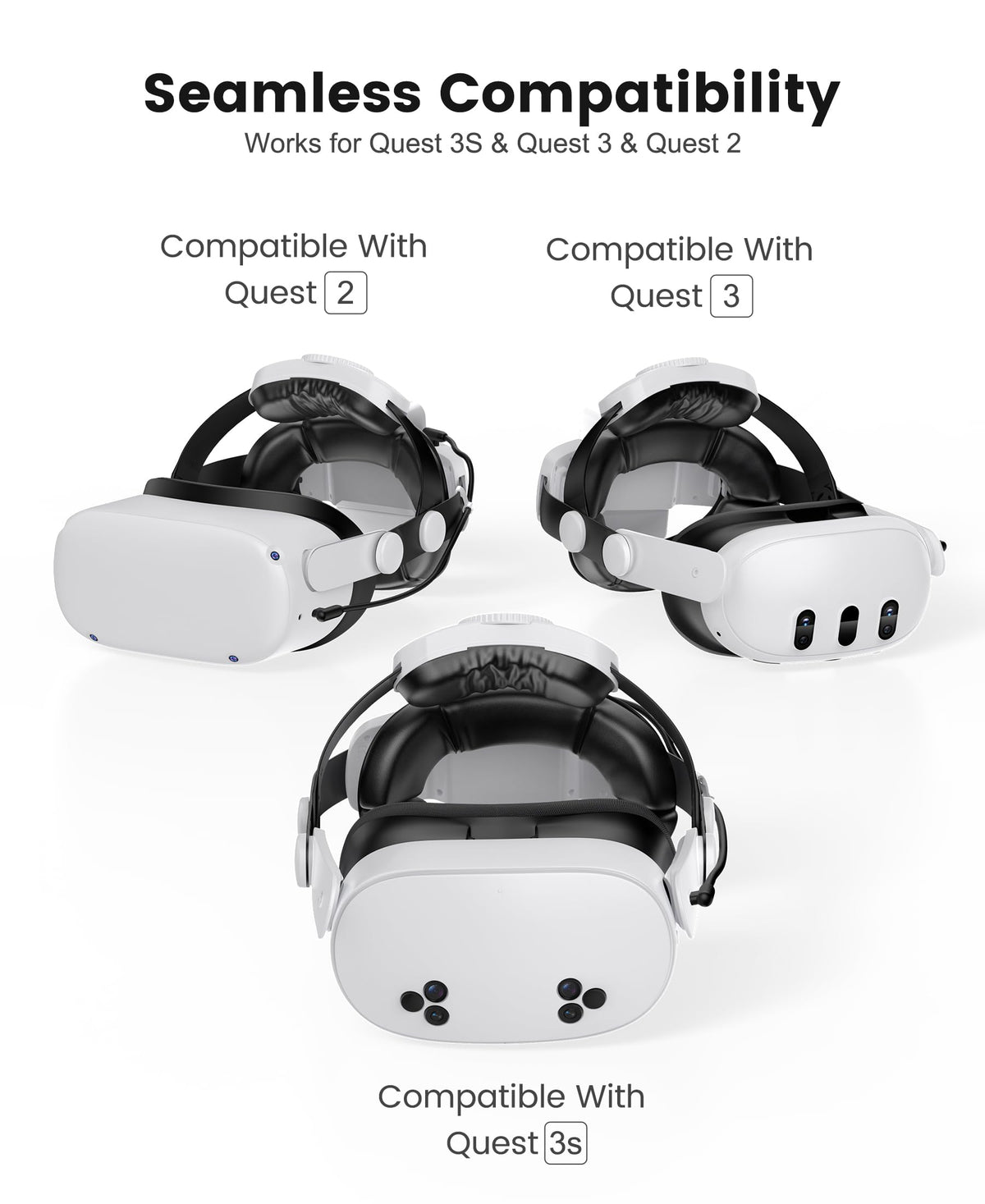 Comfortable Head Strap for Meta Quest 3S/3/2 with 7500mAh LED Display Battery Bank,VR Headset Elite Strap Replacement,All-Directional Adjustable Oculus Headstrap,Enhanced Support & Reduce Pressure