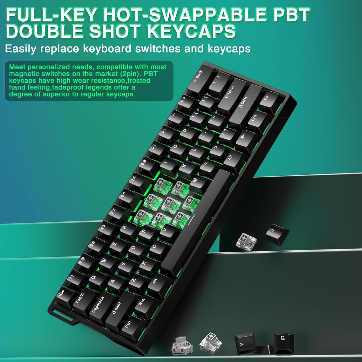 AULA WIN60 HE Mechanical Gaming Keyboard Wired,Hall Effect Magnetic Switches,Adjustable Actuation Rapid Trigger,8K Polling Rate,RGB Backlight,60% Percent Keyboard for Mac/Win (BLACK) (Pack of 2)