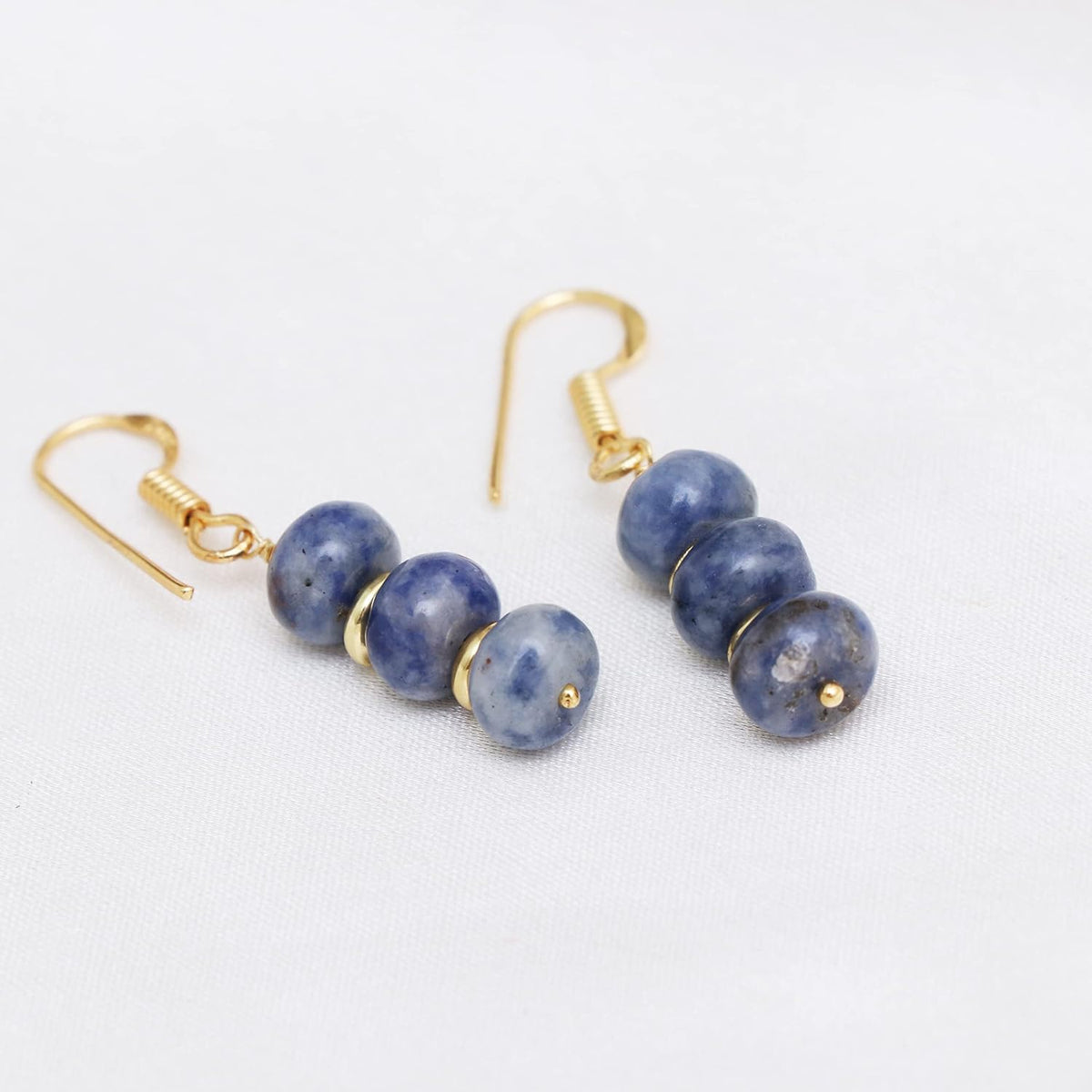Gempires Natural Gemstone Rondelle Bead Earrings for Women | 8mm Beaded Drop Dangle Earrings | Gold Plated Hypoallergenic Hook Jewelry | Handmade Lightweight Crystal Earrings