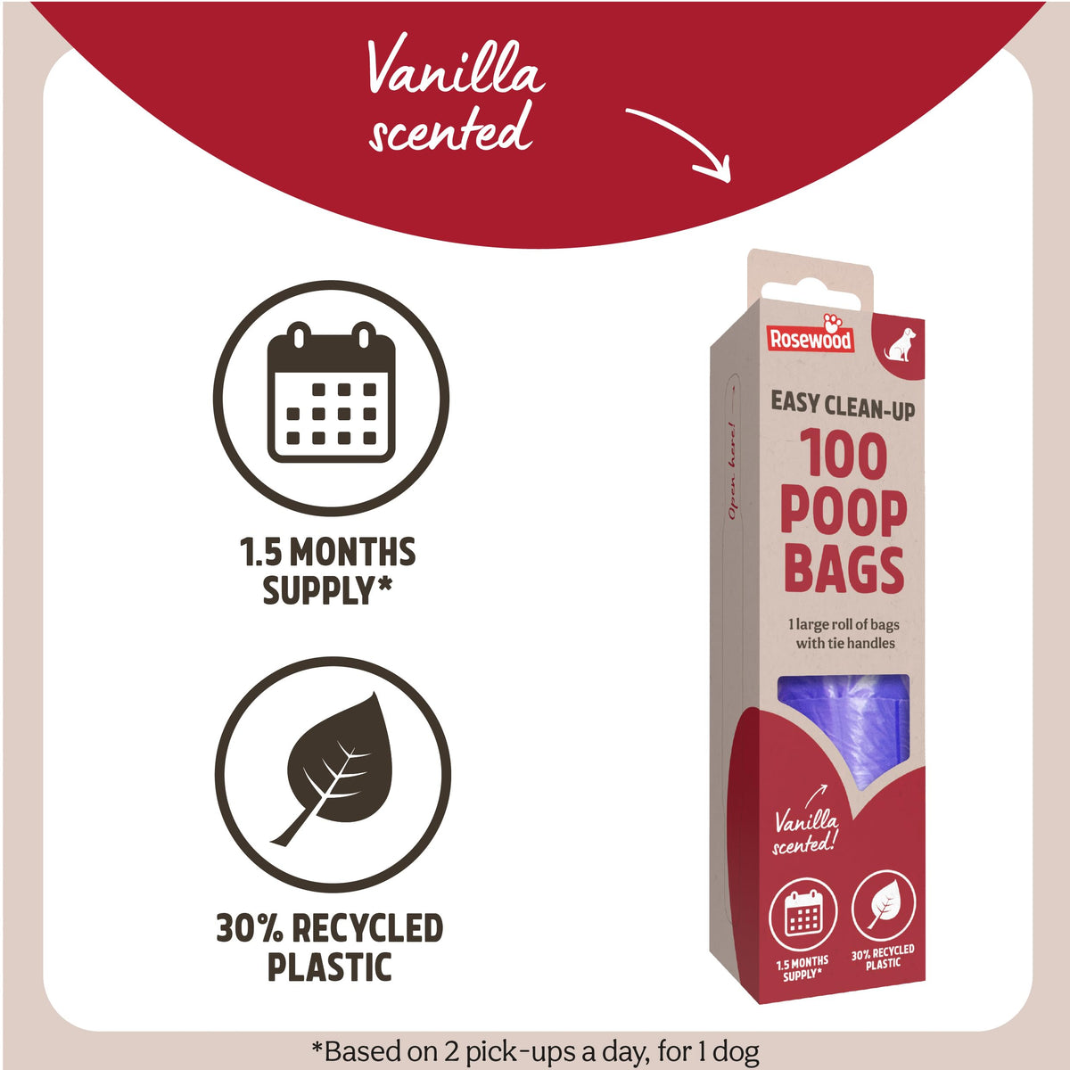 Rosewood Dog Poo Bags with Handles - 100 Easy Clean-Up Poop Bags, Loose Packed Dog Waste Bags with Tie Handles, Lightly Scented, Black