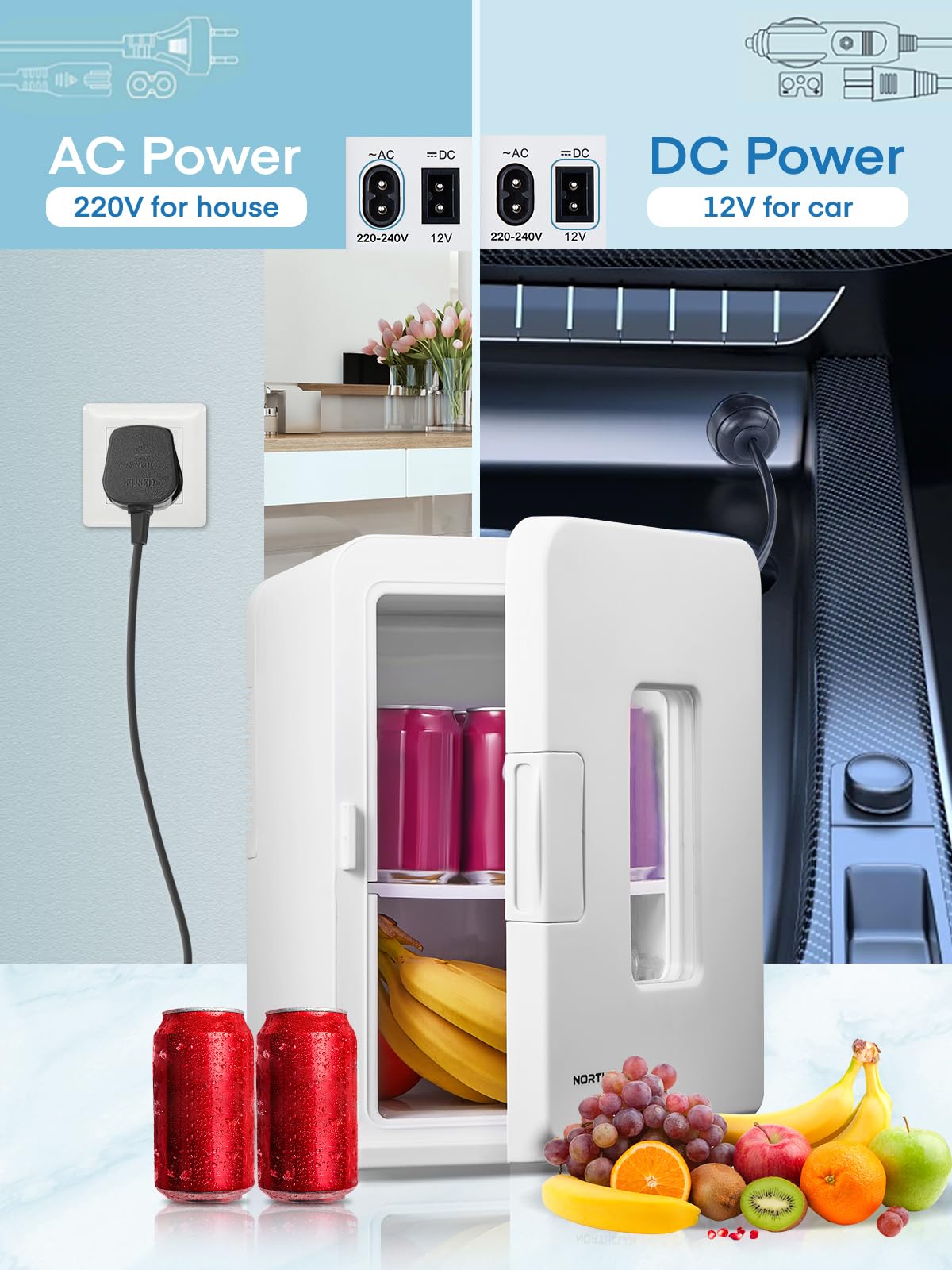 Mini Fridge 15L/21 Cans Mini Fridge for Bedrooms, Upgrade AC+12V DC Power Small Fridge for Dorm, Car, Office, Travel | Max & ECO Mode, Thermoelectric Cooler and Warmer | for Skincare, Beauty, Drink