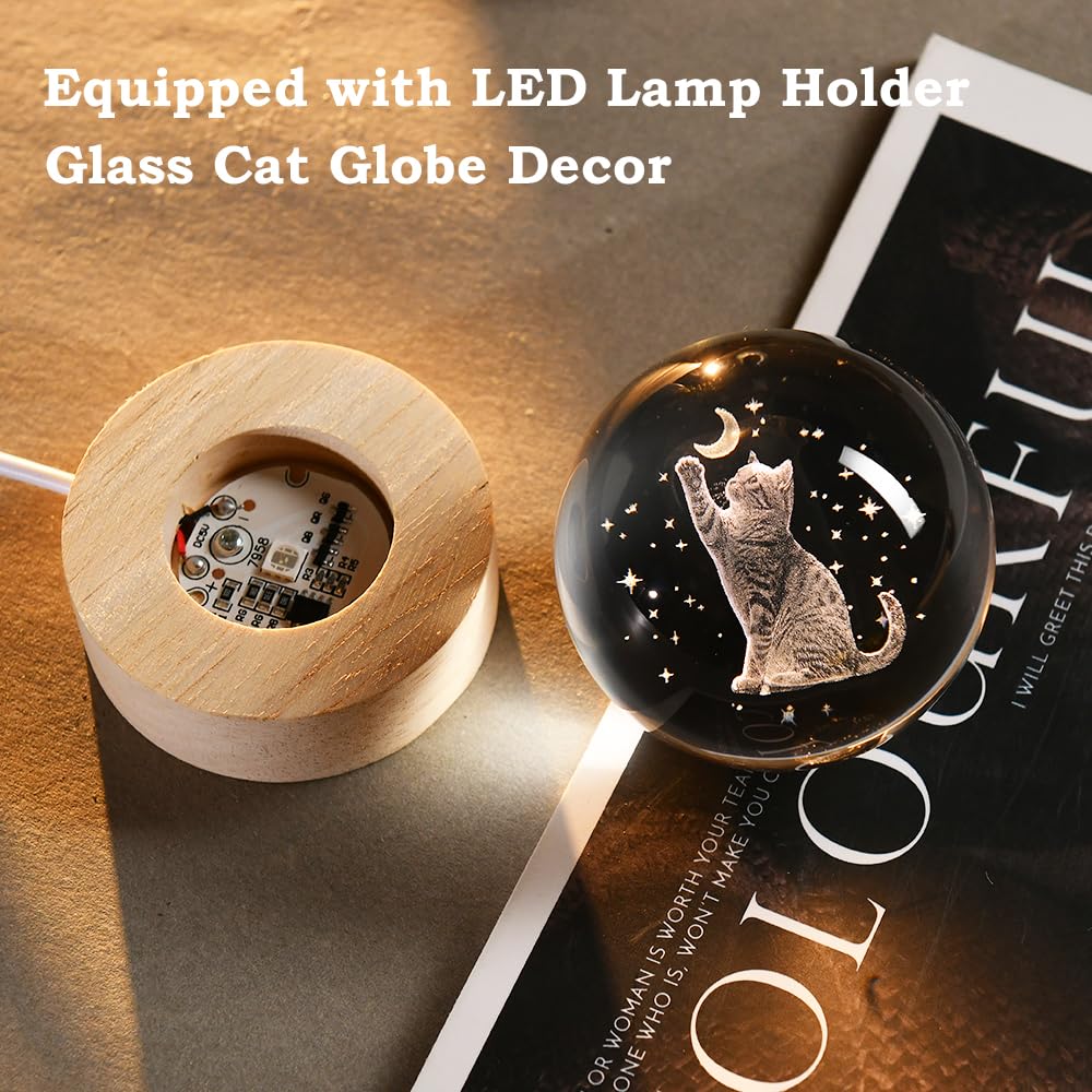 3D Fairy Crystal Ball 60mm Glass Fairy with Flower Night Light Gifts for Girl Women with Light Base