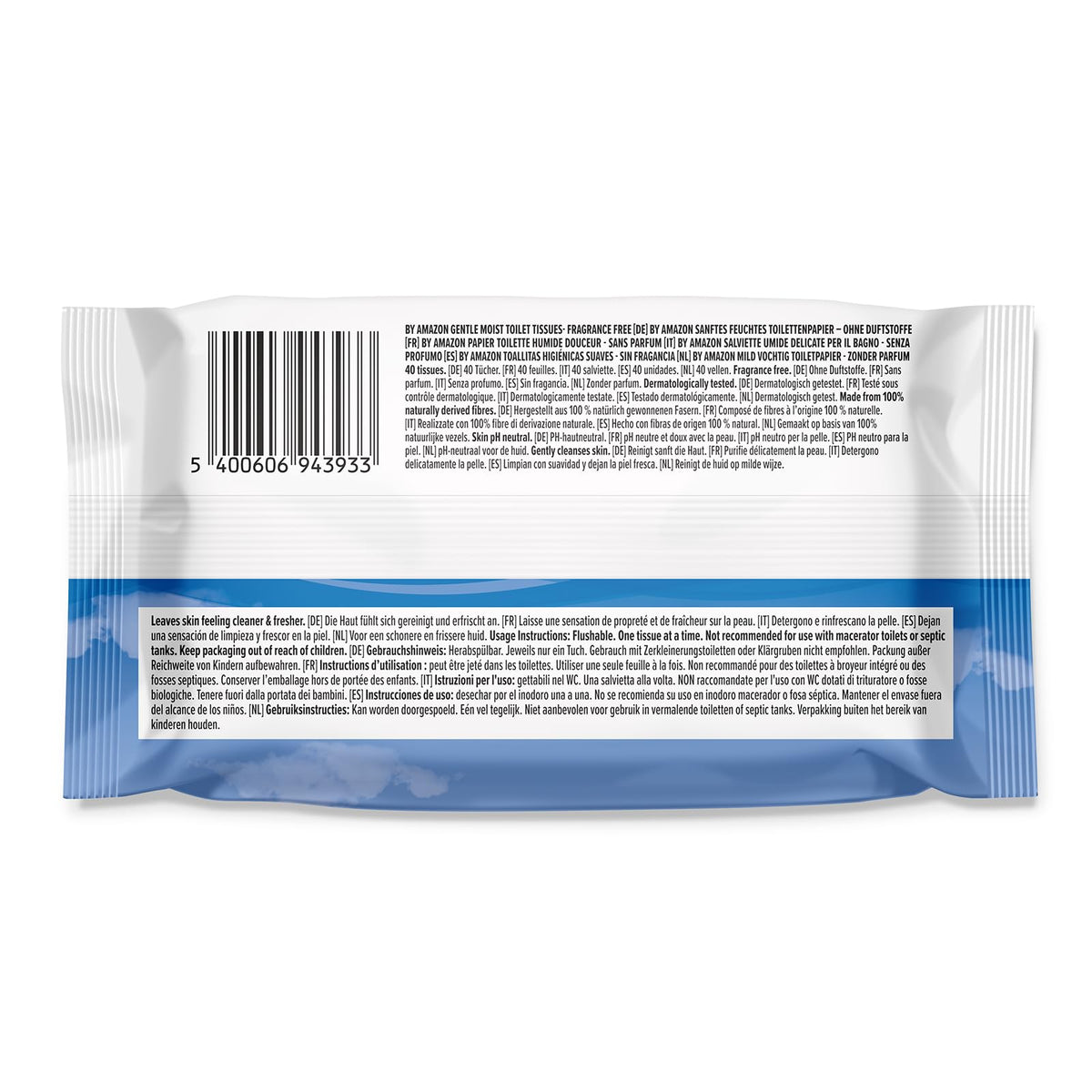 by Amazon Gentle Moist Toilet Tissues with Aloe Vera, Flushable, 240 Count (6 Packs of 40 sheets)