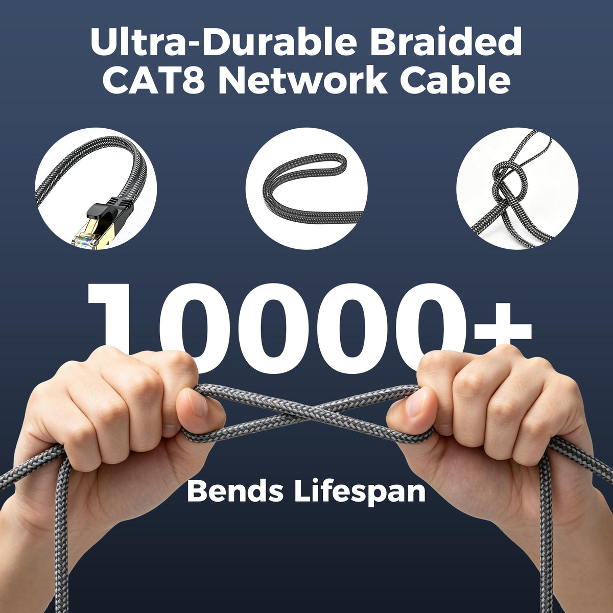 CAT8 Ethernet Cable 2M, 40Gbps 2000MHz Flat High Speed Network Cable, Nylon Braided Shielded, Internet Cable Braided Network Cord RJ45 Indoor LAN Cables Compatible with PS5/Xbox/Router/PC (2M)