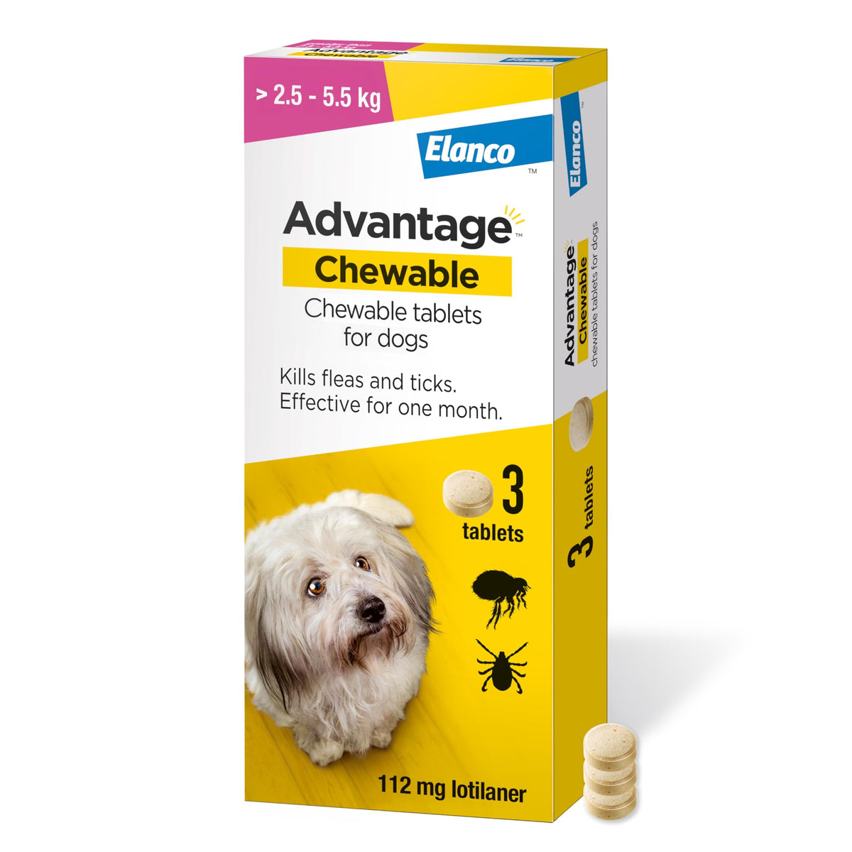 Advantage Chewable 450mg Chewable Tablets for Dogs >11 - 22kg (3 pack), Flea and Tick Treatment, Fast Acting Kills Fleas Within Hours, Prevention Lasts For A Month, Easy To Administer