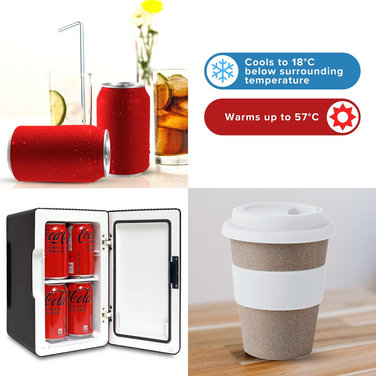 Mini Fridge For Bedrooms 4L Small Fridge 6 Can Table Top Quiet Mini Fridges For Skincare Office Food Drinks Kids Home Car & Travel 12v Portable Cooler Warmer Refrigerator by Coca-Cola, PB Red