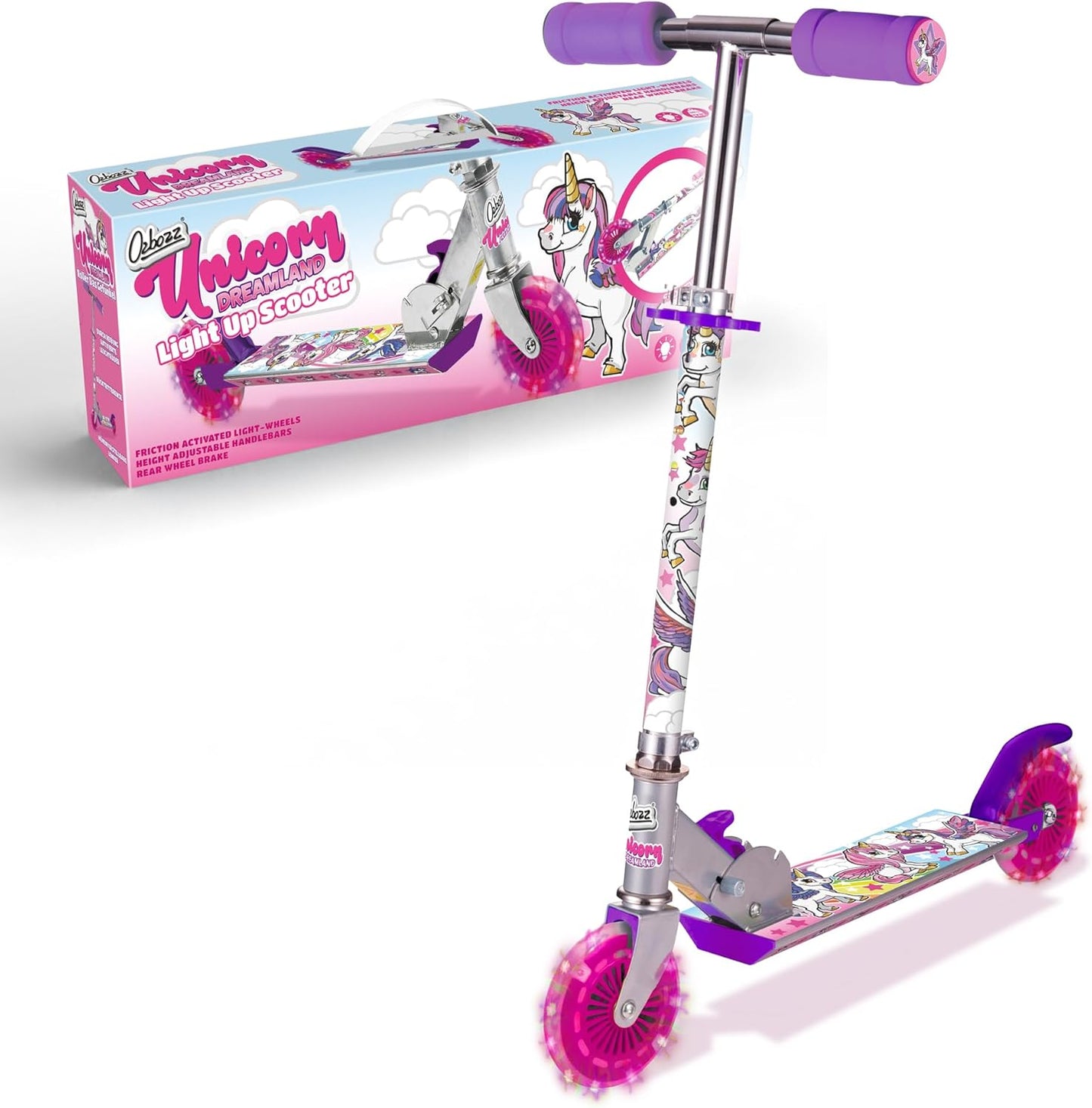 Ozbozz Unicorn Dreamland Scooter with Light-Up Wheels — Foldable | Ages 4-11