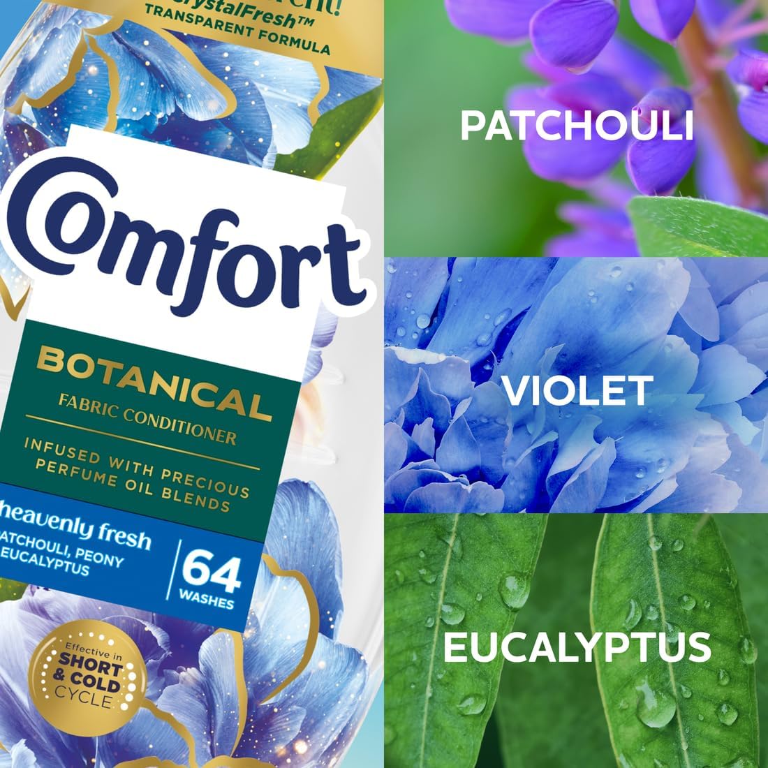 Comfort Botanical Heavenly Fresh Fabric Conditioner softener with CrystalFresh* transparent formula Freshness inspired by nature 960 ml (64 washes)