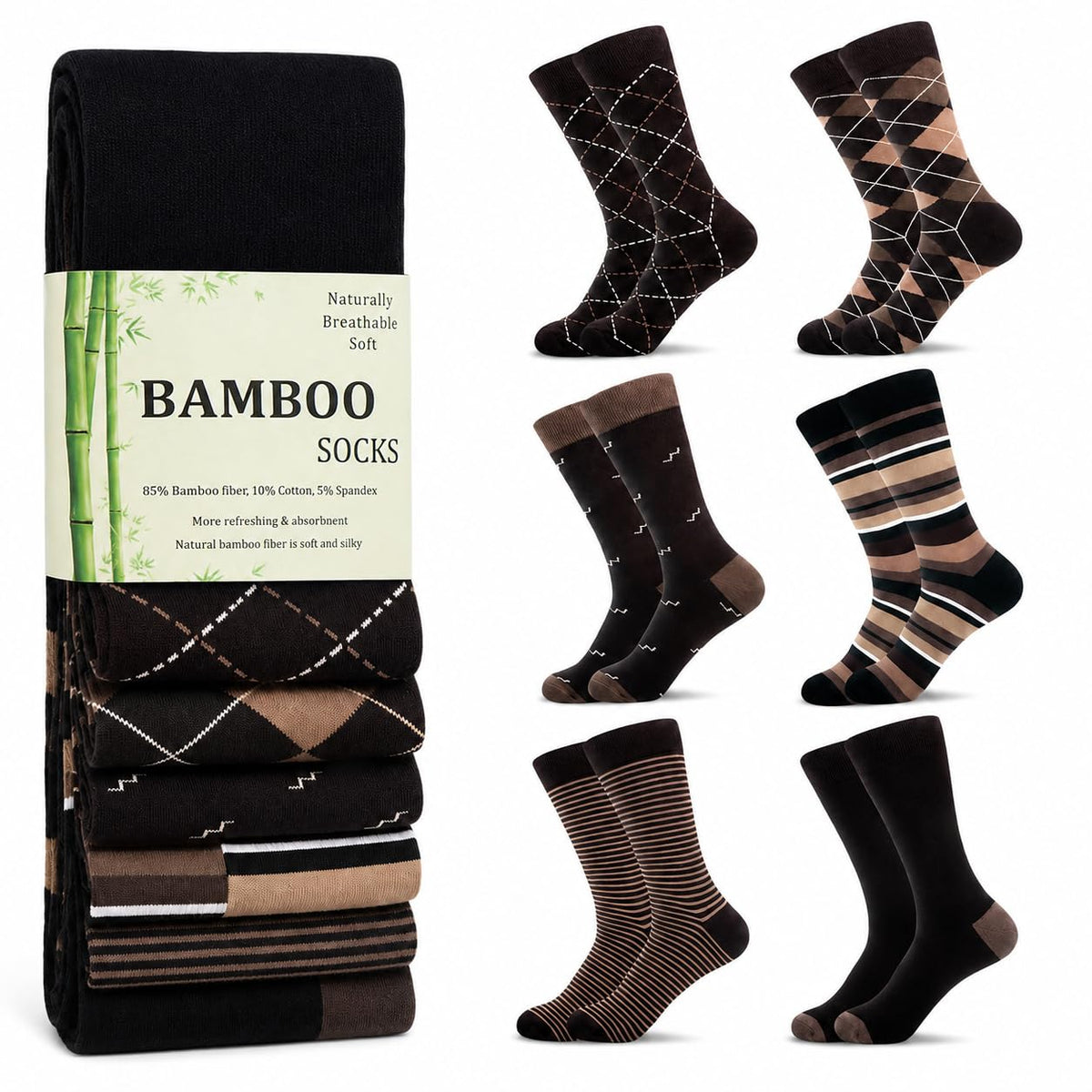WeciBor Men's Bamboo Seamless Socks 6/12 Pack