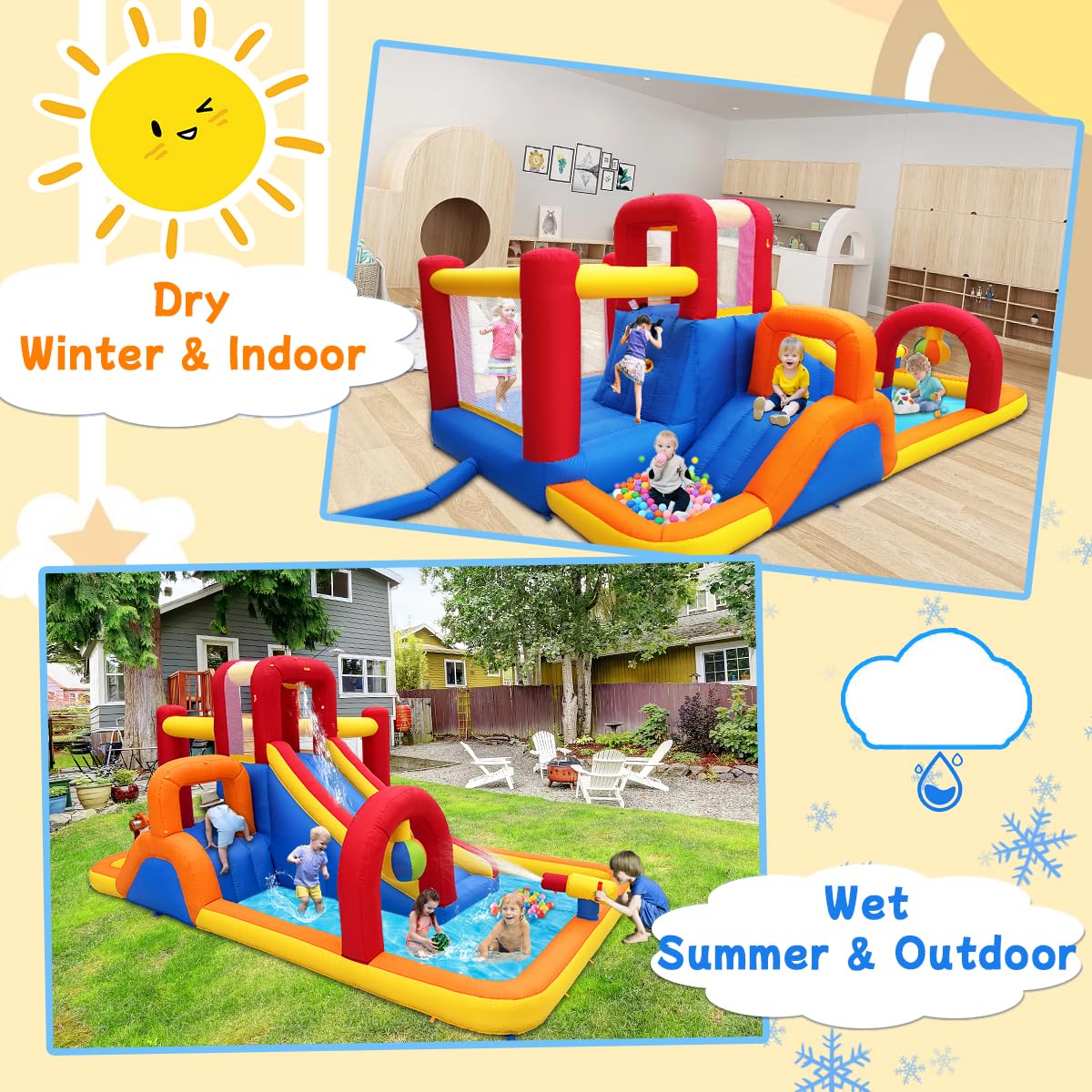 Baralir 7-in-1 Kids Inflatable Bouncy Castle with Blower — 371x351x188cm | Ages 3-10
