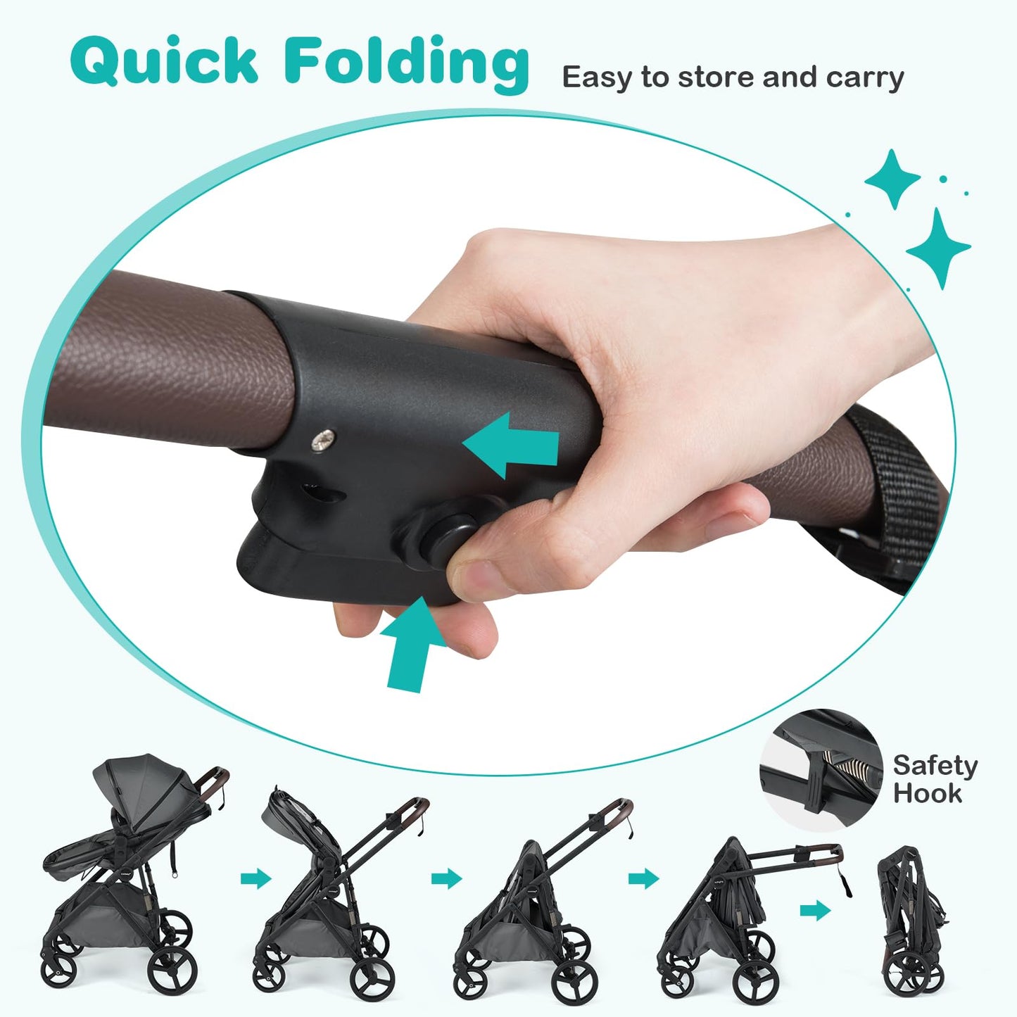 COSTWAY 3 in 1 Baby Stroller, Foldable Travel System Pram with Reversible Seat, Adjustable Canopy & Backrest, Mesh Net, Storage Basket, Lightweight Infant Newborn Pushchair for 0-36 Months (Grey)