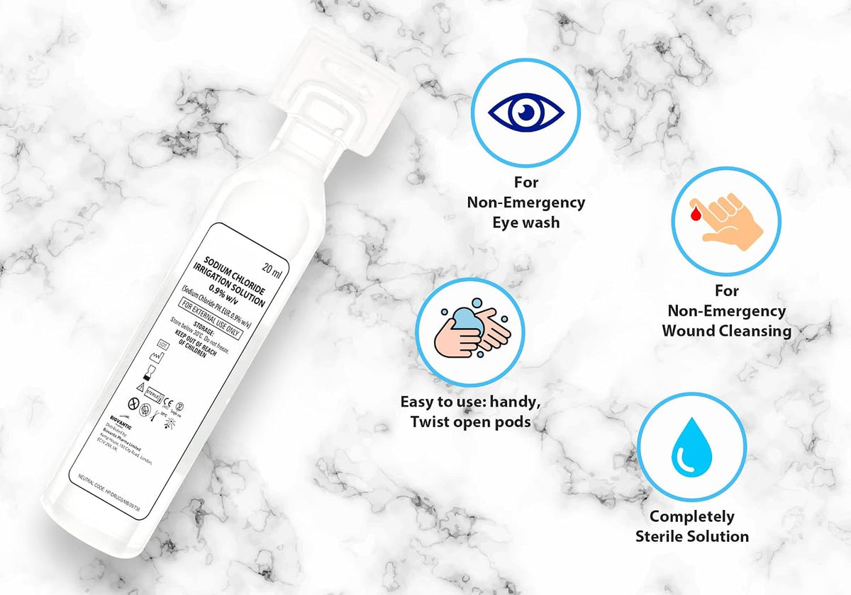 KNOXZY Sterile Saline Pods | Eye Wash | Wound Cleansing | Topical Irrigation | 25 x 20 ml sterile Pods