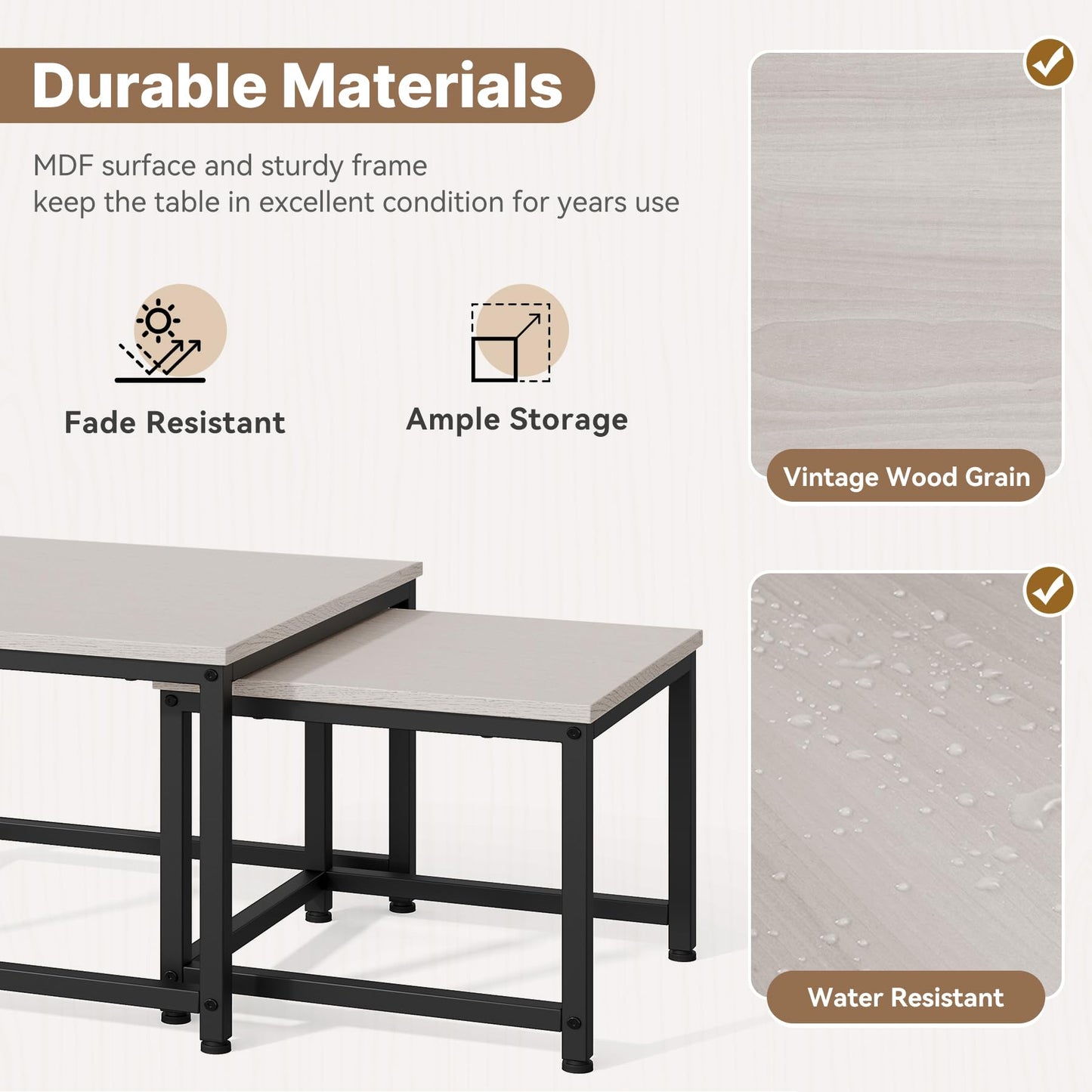 Hawthyhome Coffee Tables, Round Nesting Tables Tet of 2, Modern Side Tables with Metal Frame, Industrial Stacking End Tables for Living Room Bedroom Office, 60 * 60 * 45cm, Brown