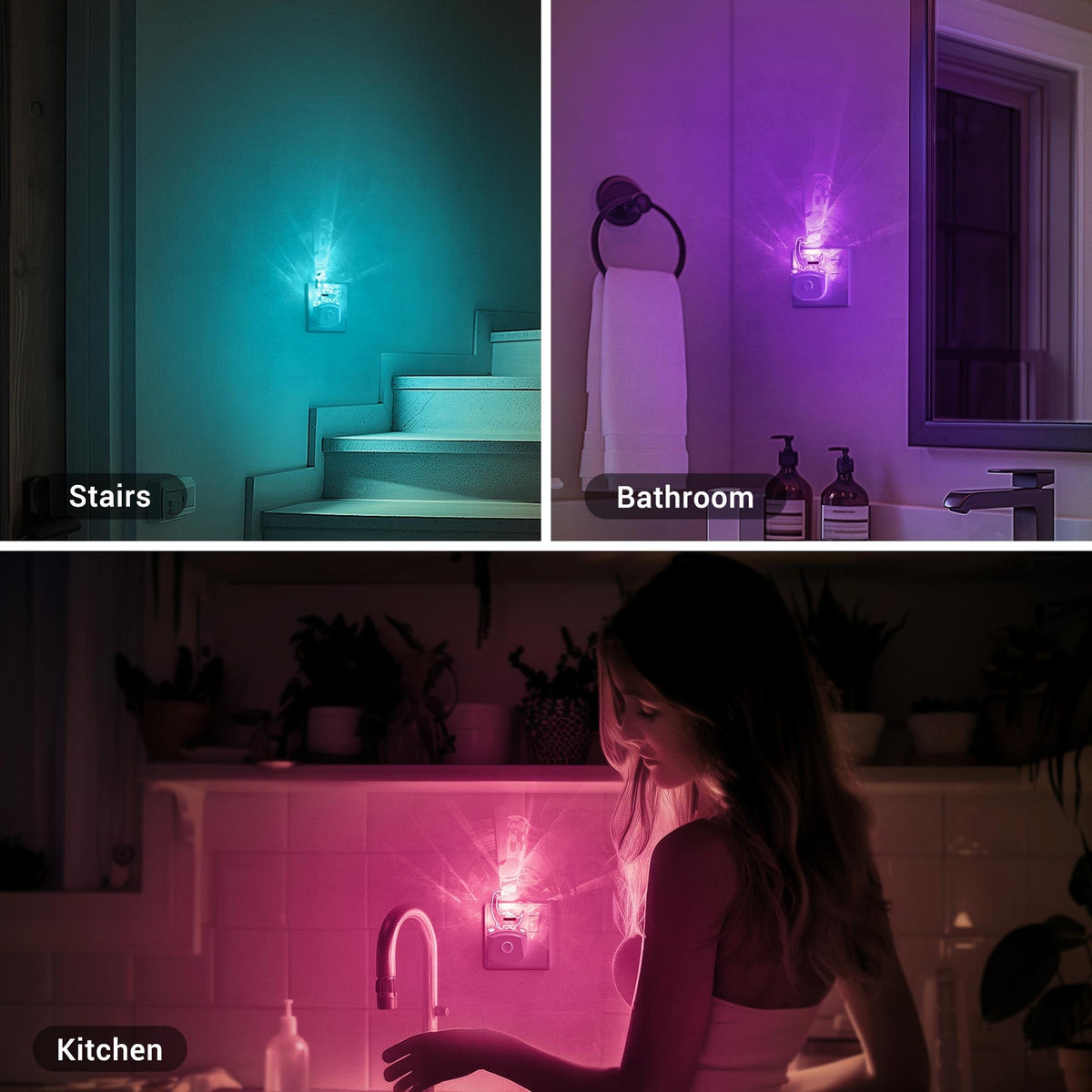Emeritpro Night Light Plug in Wall with Dusk to Dawn Sensor, Warm White+RGB