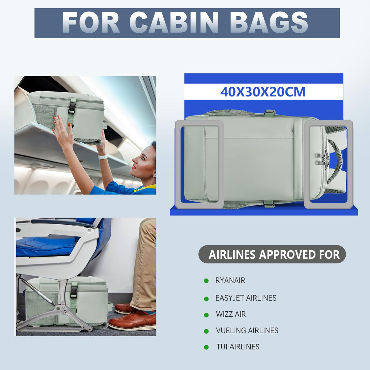 Lossga Ryanair Cabin Bags 40x30x20 Underseat Carry-ons Travel Backpack (Pack of 2)