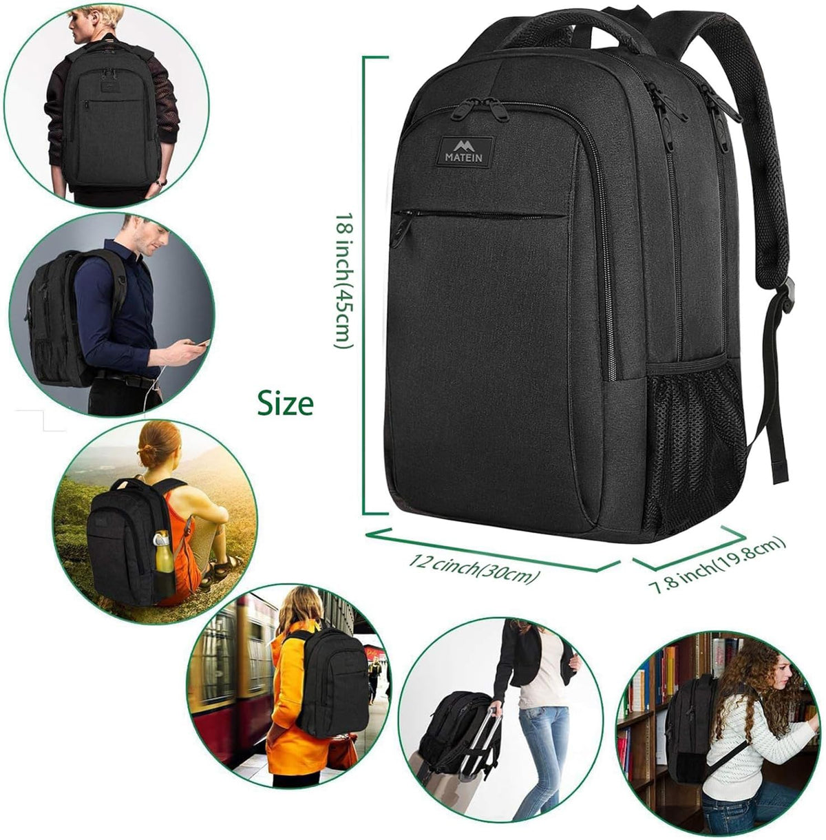 MATEIN Travel Laptop Backpack, Work Bag Laptop Bag, Rucksack for Men Work