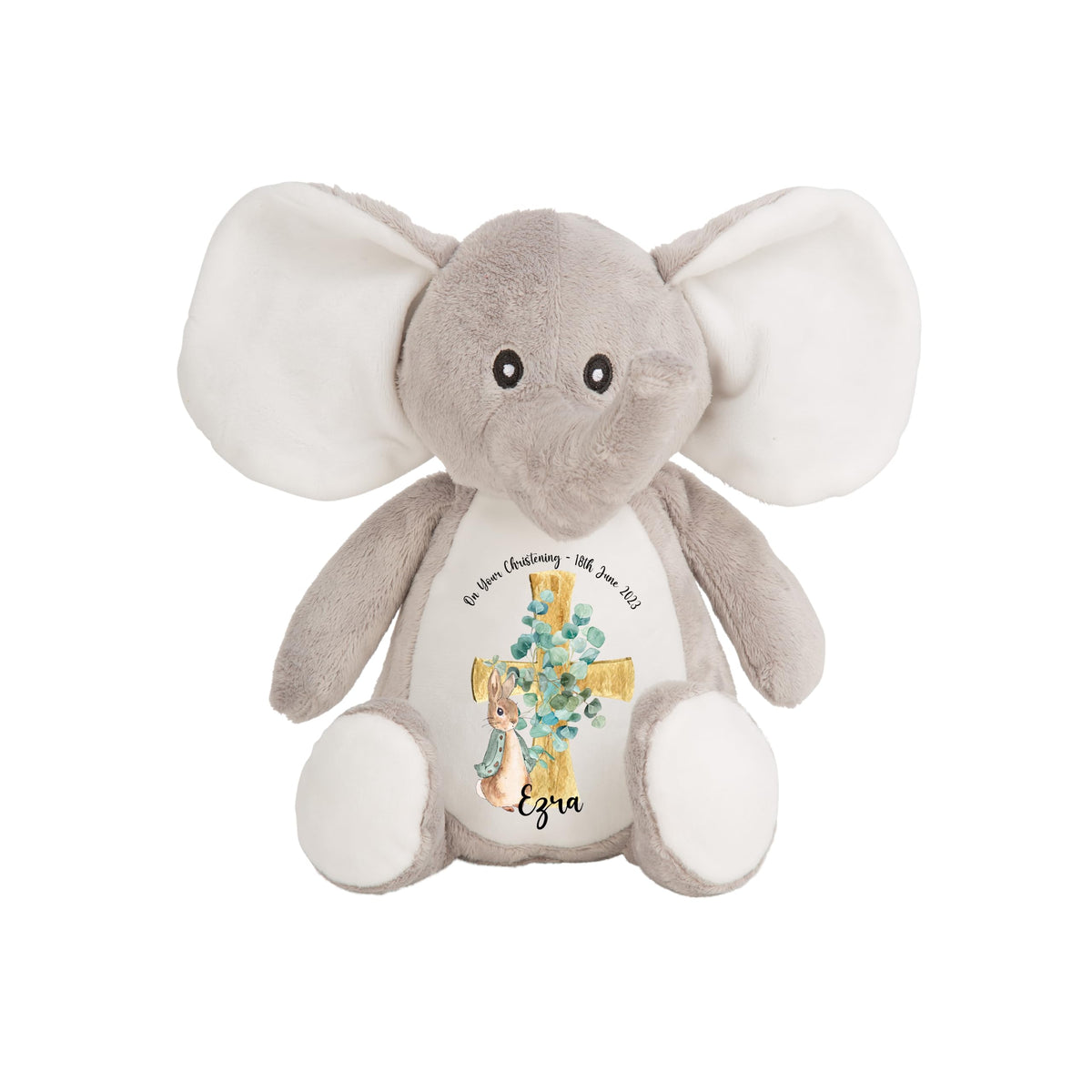 Crafted Memories - Personalised Bunny Rabbit | Custom Name & Date | Christening & Baptism Keepsake | Baby Girl & Boy | Soft Grey, White | Ideal 1st Birthday Present