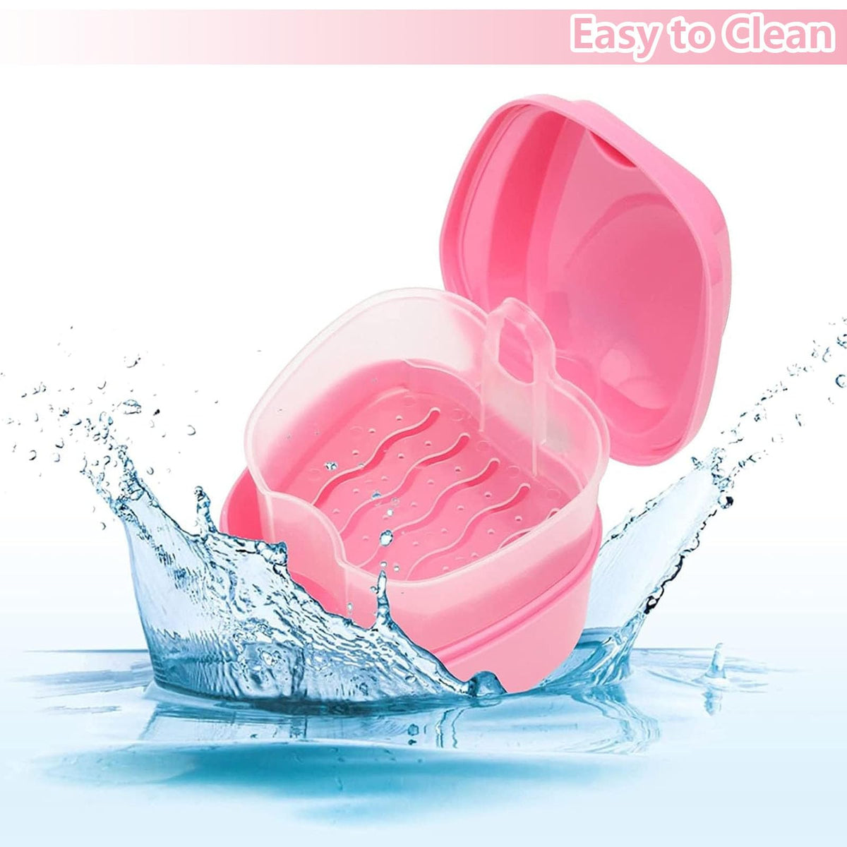 chenqi Retainer Cup Holder Mouthguard Cleaning Case with Strainer Basket, Denture Bath Box Storage Cup Holder for Travel Cleaning