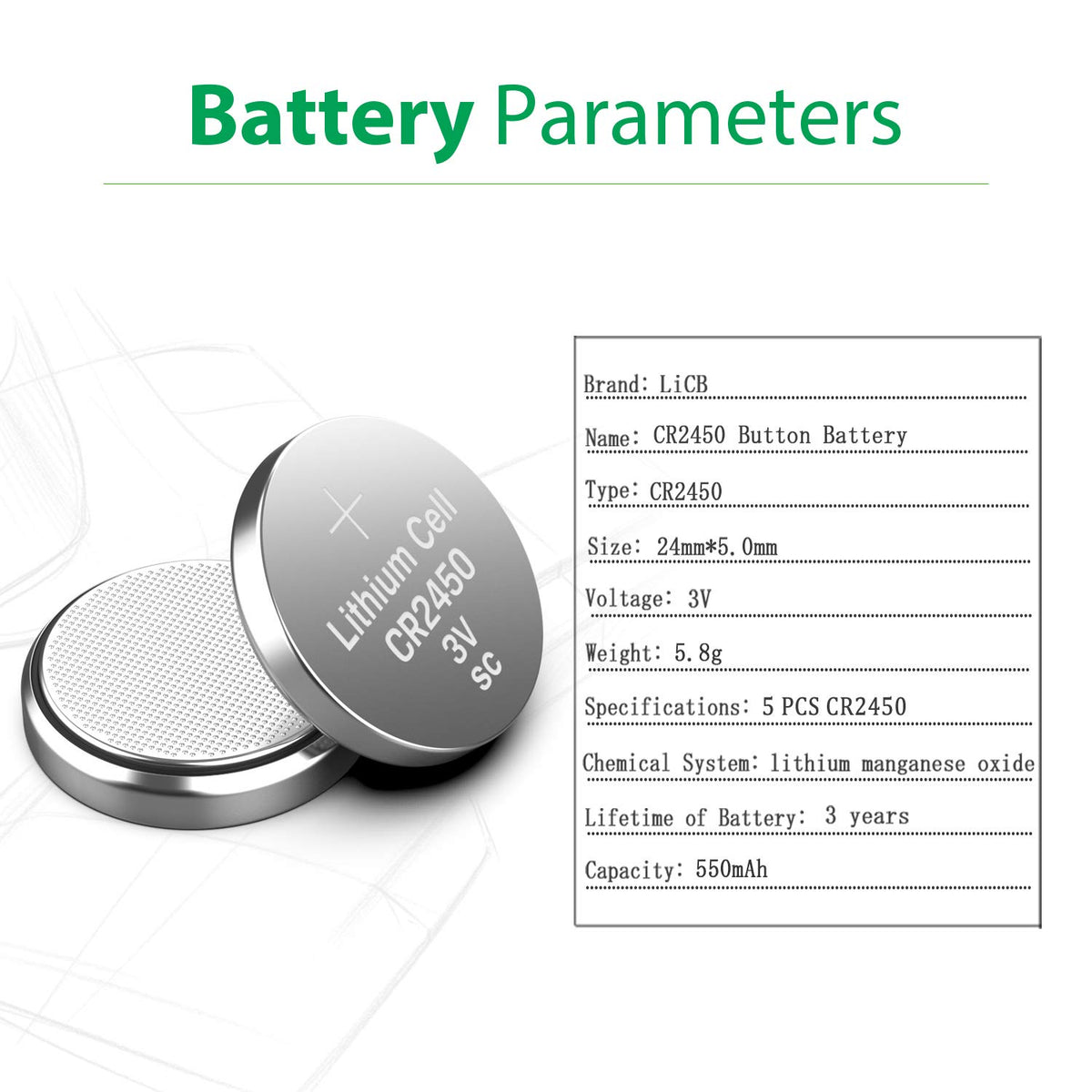 LiCB CR2450 3V Lithium Battery (10PCS)