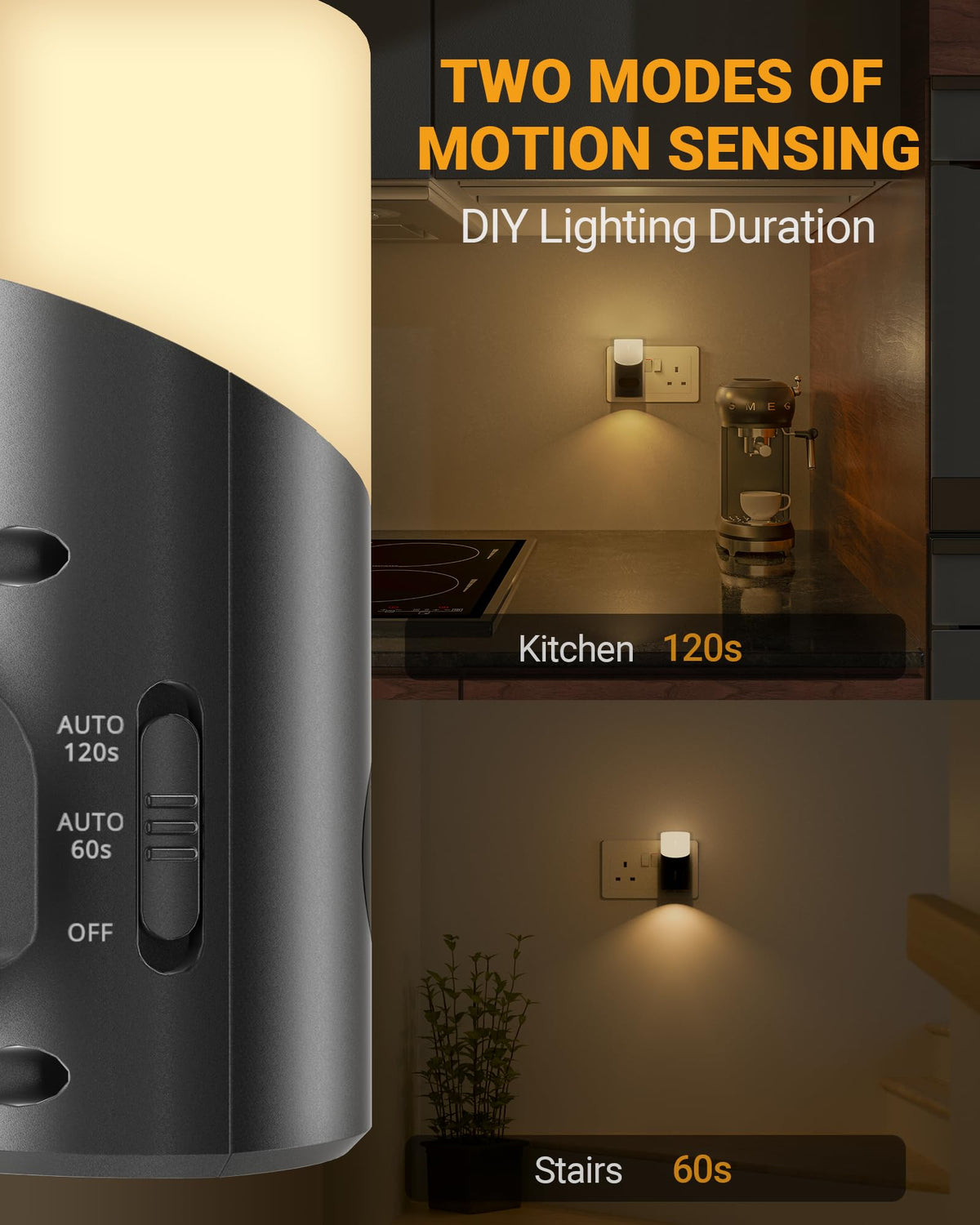 Lyridz Motion Sensor Lights Indoor with Up-and-Down Glowing, Dimmable Night Light Plug in Wall Warm White, [1 Pack] Movement Sensor Light Auto 60s/120s Off for Hallway, Bathroom, Stairway, Corridor