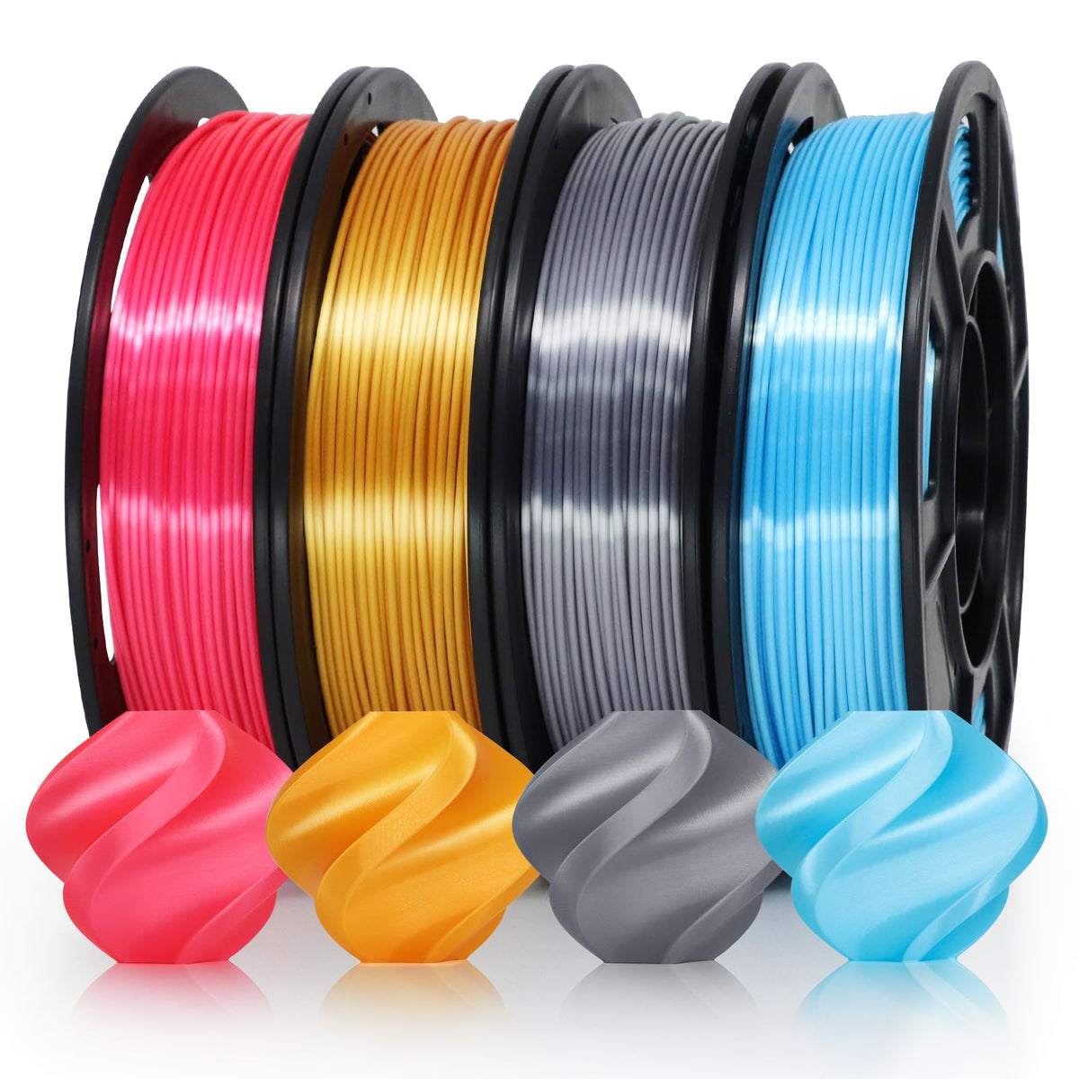 Reprapper 4X 250g Color Pack – Dual Color PLA Filament 1.75mm for 3D Printer & 3D Pen, Multicolour Filament, 4 x 250g Matte Red/Blue, Matte Purple/Green, Silk Red/Blue, and Silk Purple/Green