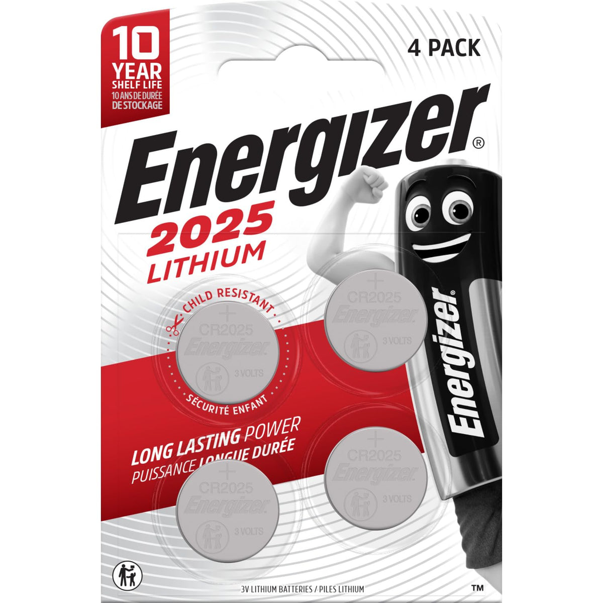 Energizer CR2025 Batteries (2 Pack) - Lithium 3V Coin Battery - Car Key Fobs, Watches, Home/Medical/Fitness Devices - 10 Year Shelf Life - Child Resistant Packaging