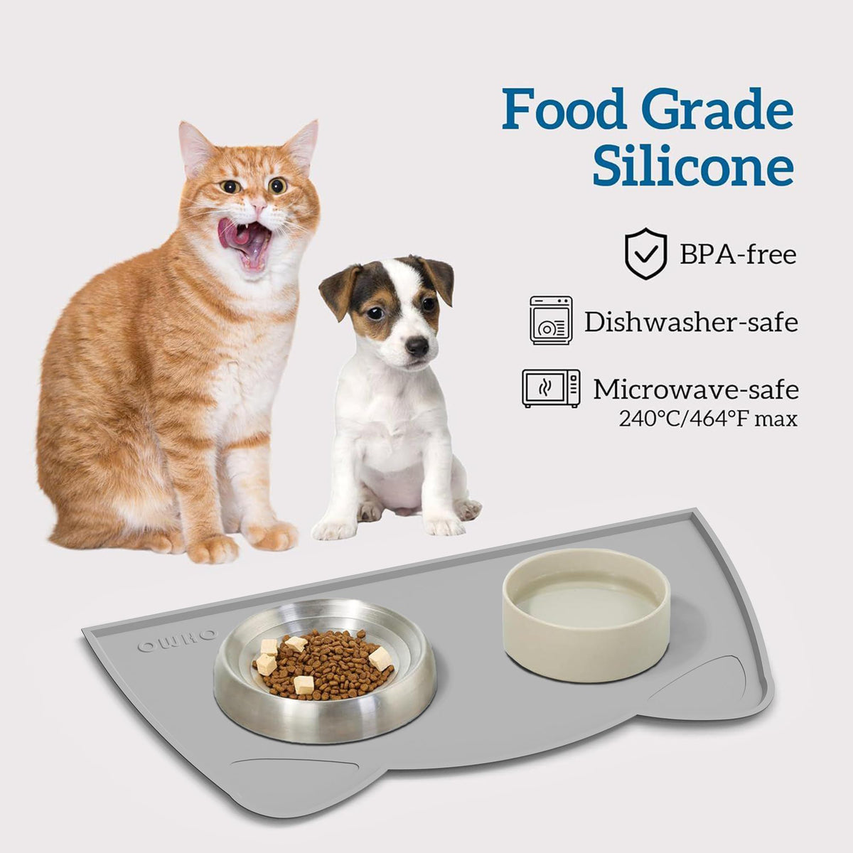 OHMO Silicone Cat Food Mat for Food&Water Bowls, 46x25cm, Camo Green