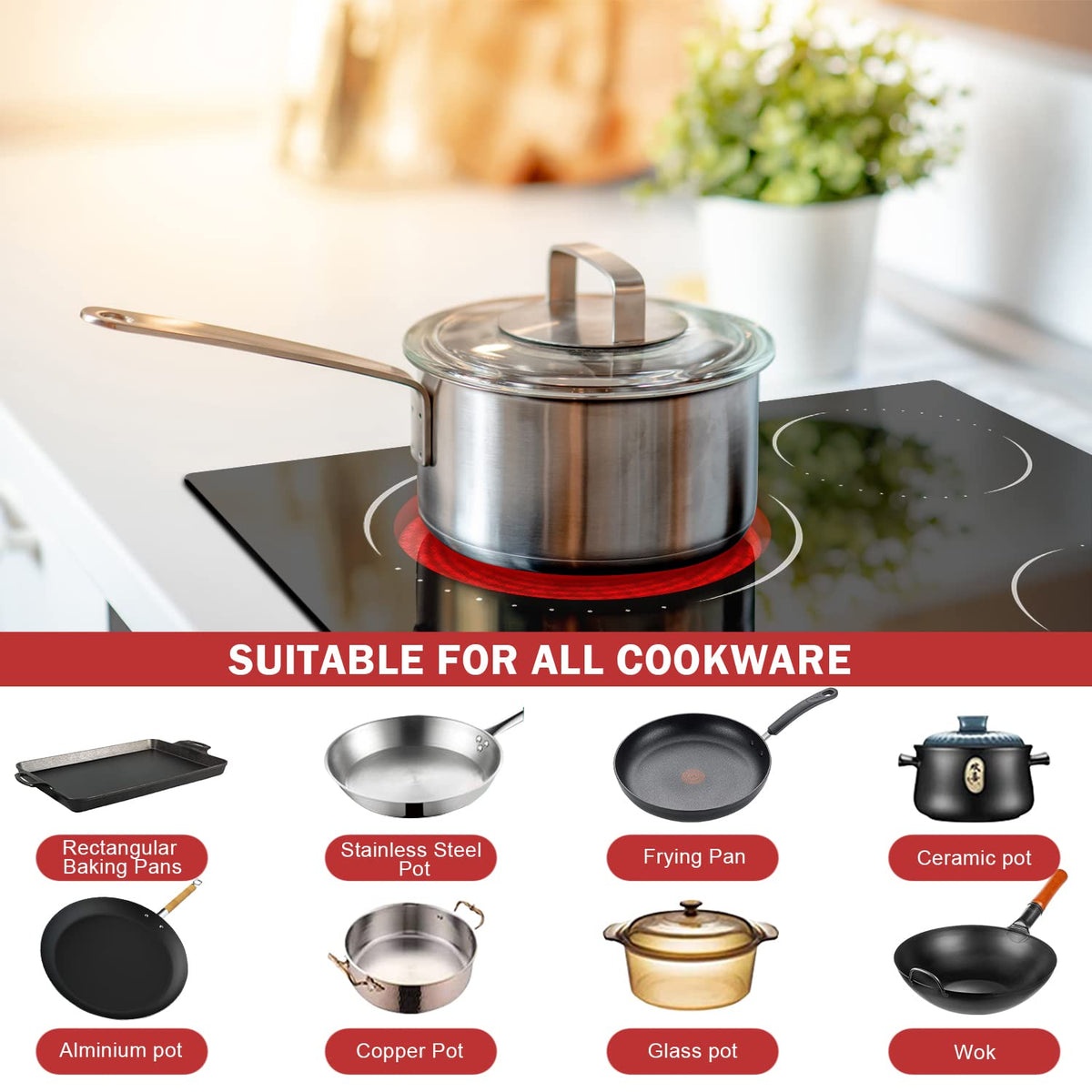 Hobsir Ceramic Hob with Knobs, Built-in Electric Cooker Hob 4 Burners 60 cm