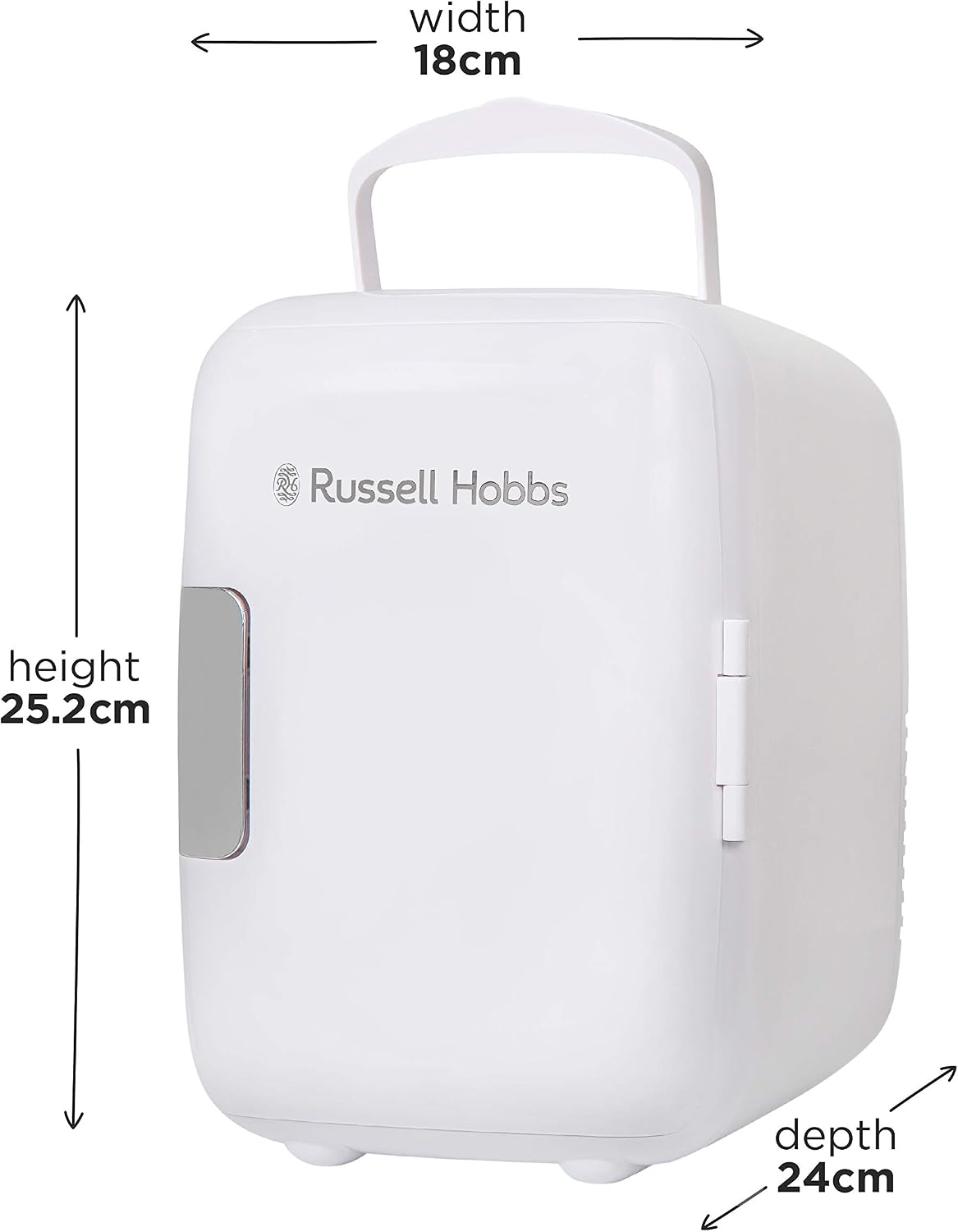Russell Hobbs RH4CLR1001 4L/6 Can Portable Mini Cooler & Warmer for Drinks, Cosmetics/Makeup/Skincare, AC/DC Power, Retro Style, White, For Bedroom, Home, Caravan, Car