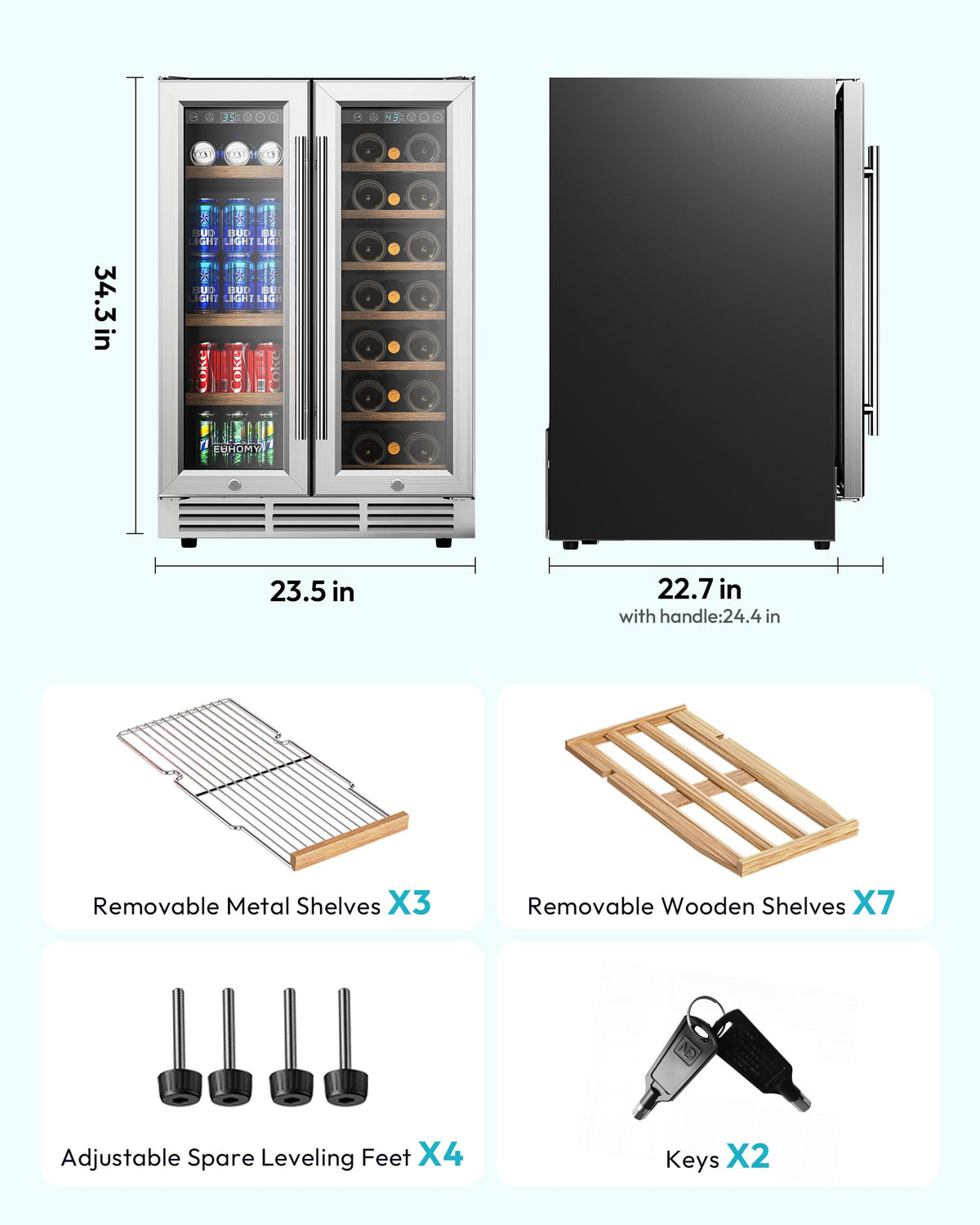 93L Under Counter Fridge, 38dB Ultra-Quiet Undercounter Mini Fridge, Black