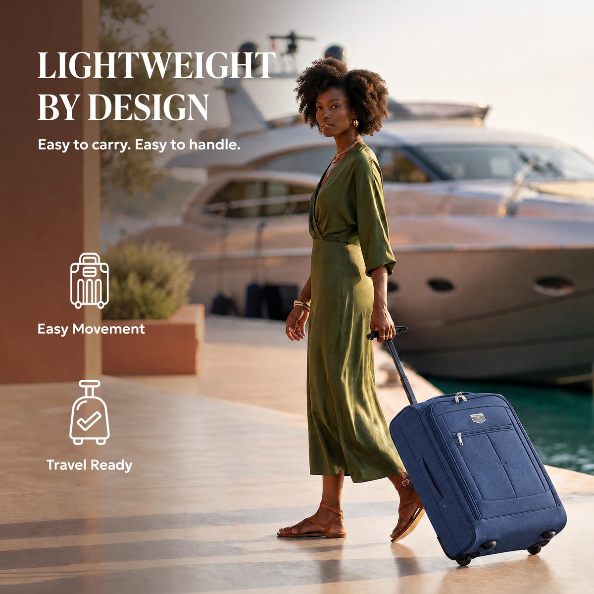 LUGG Lightweight Cabin Luggage, 600D Polyester, Solid Wheels, 45x36x20cm