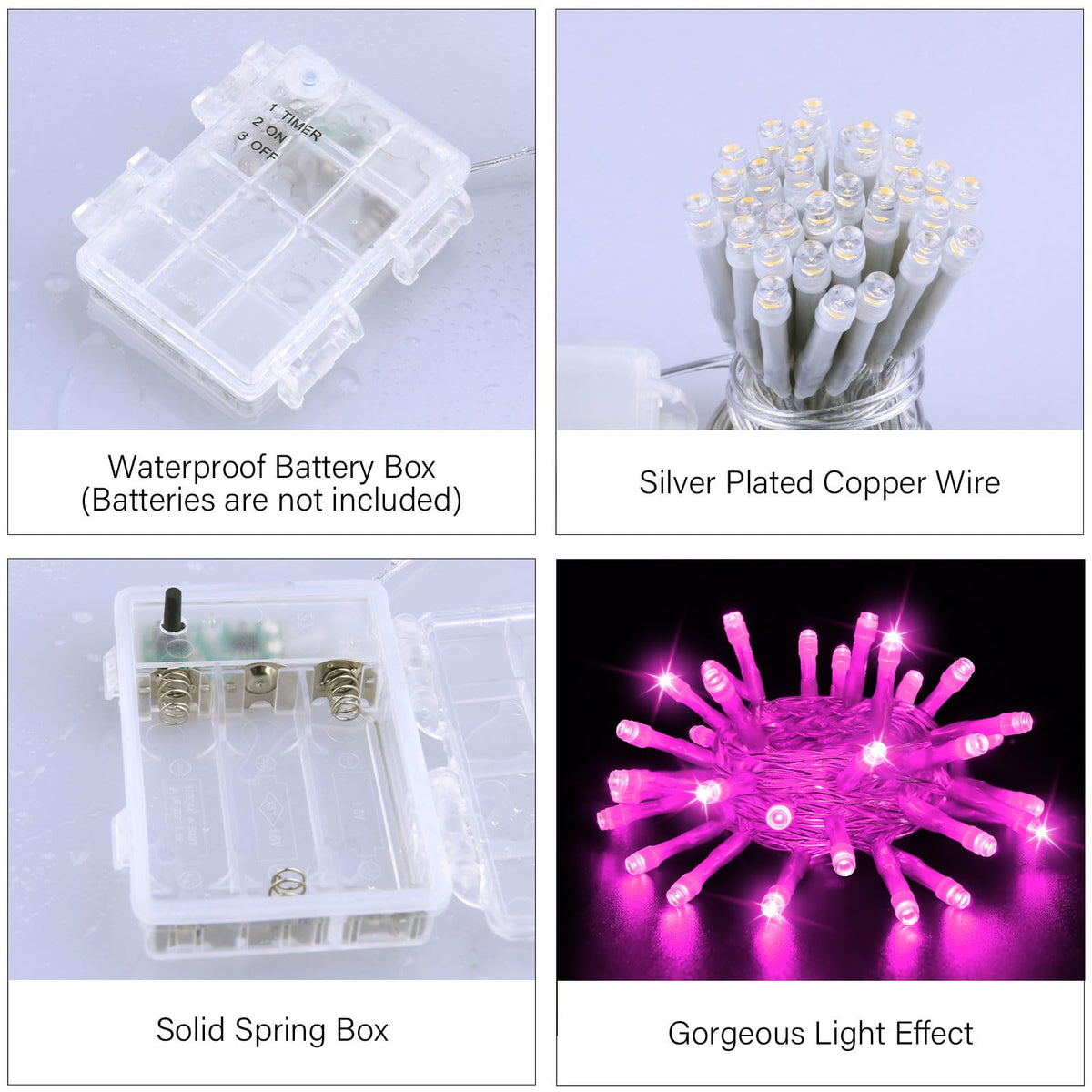 Dalugo Battery Fairy Lights, 3M 30 LED Warm White String Lights with 6h Timer, IP65 Waterproof Battery Powered Fairy Lights for Indoor Outdoor Christmas Decorations