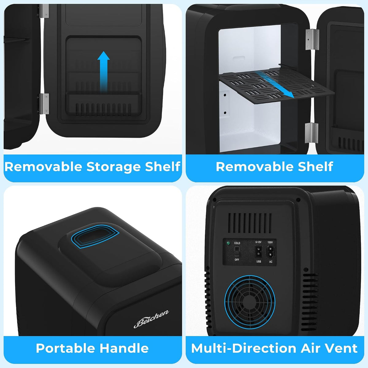 BEICHEN Mini Fridge 4 Litre/6 Cans |AC/USB| for Home Car,Ultra-Quiet <25dB