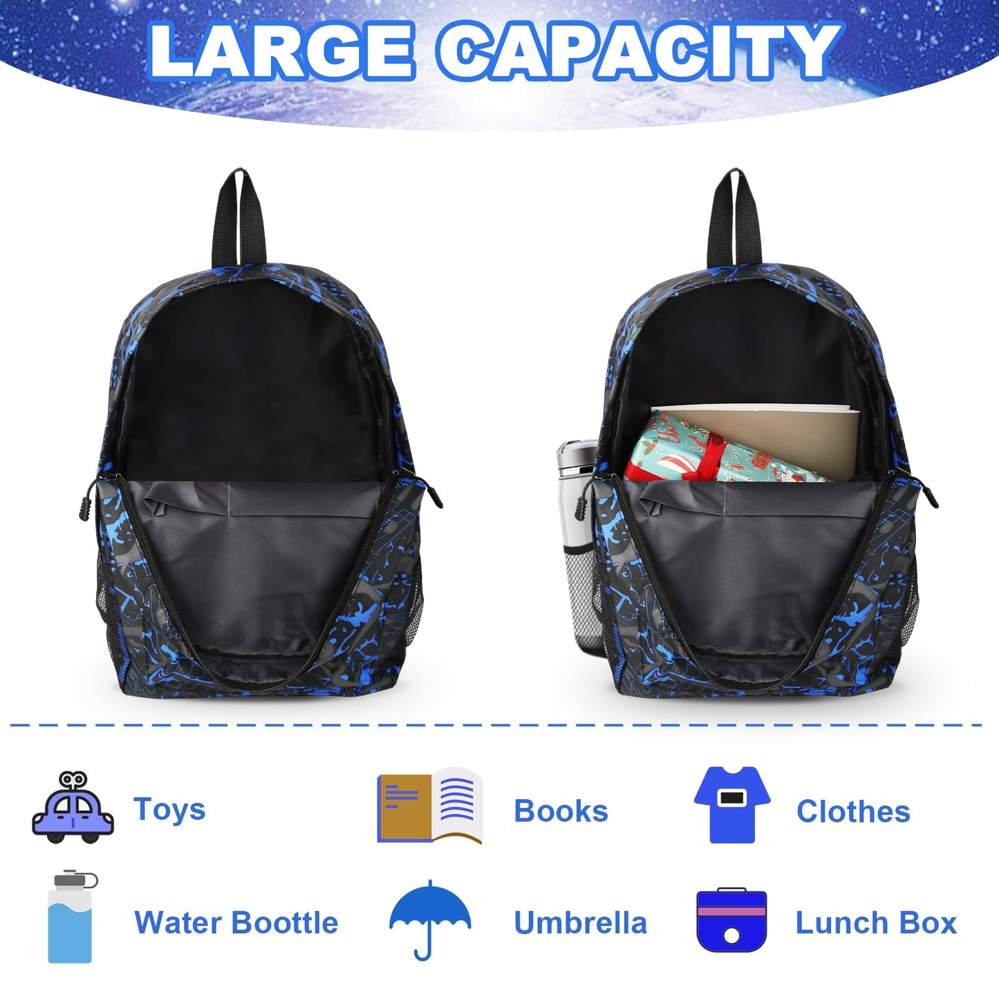 yumcute De-mn Backpack Kids, Teen Game School Bags, Children Primary Schoolbag, Children's School Backpack, 17 Inch Large Capacity Travel Rucksack Waterproof Boys Girls Book Bags for Aged 3-12 Years