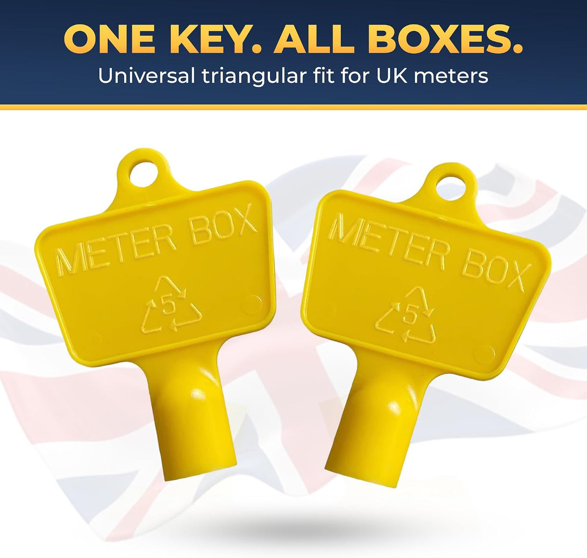 Pack of 2 Triangular Gas Meter Box Keys – Yellow Utility, Cabinet, Electric & Water Keys – Recycled Plastic, Service, Maintenance, Access, UK Standard