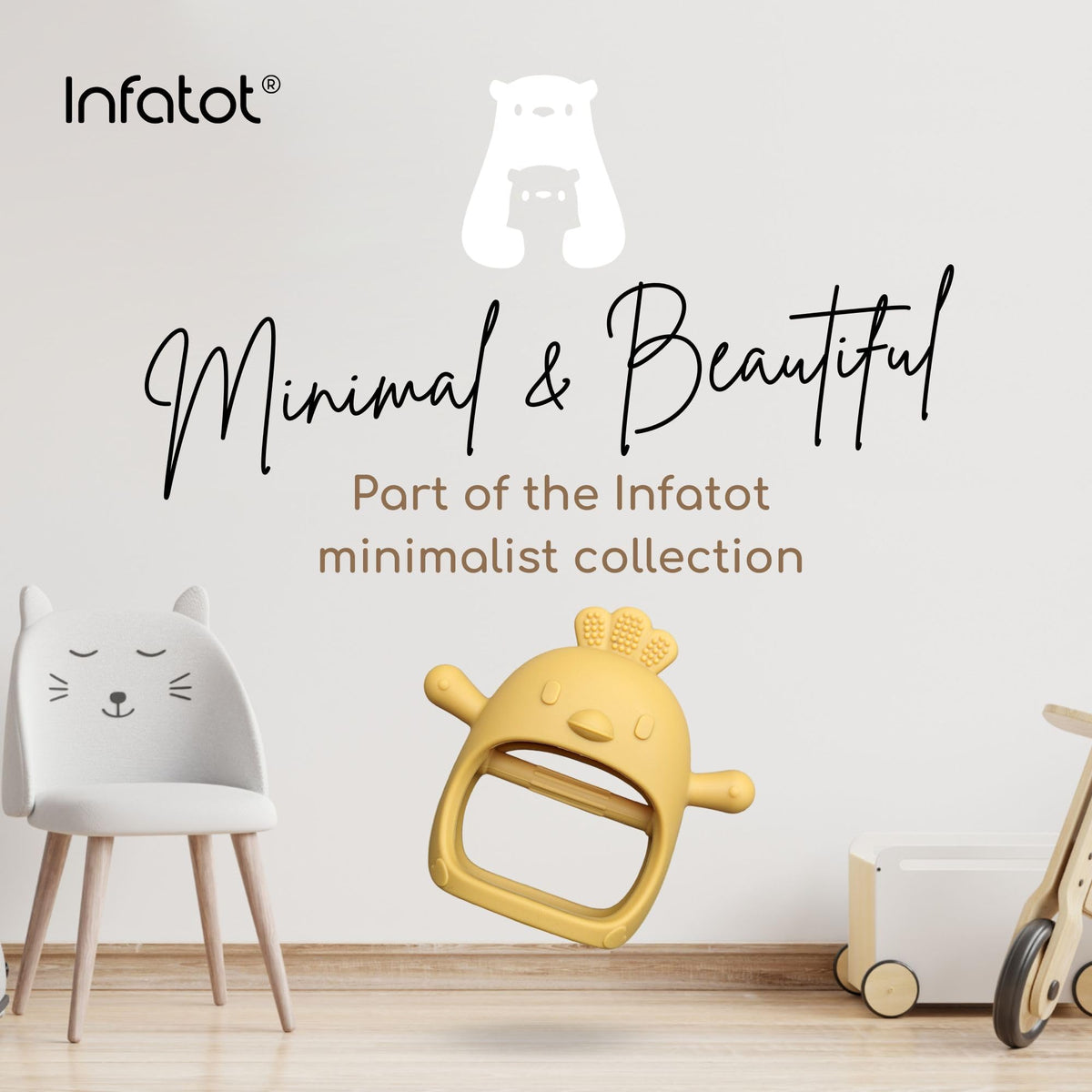 Infatot® Teething Toys for Baby Gifts – Chipmunk Silicone Mitten Teether, Soothing Glove for Infants, Baby Toys 0-6 Months, Soft Chewable Teether Toy to Prevent Finger Sucking, CM Blue.