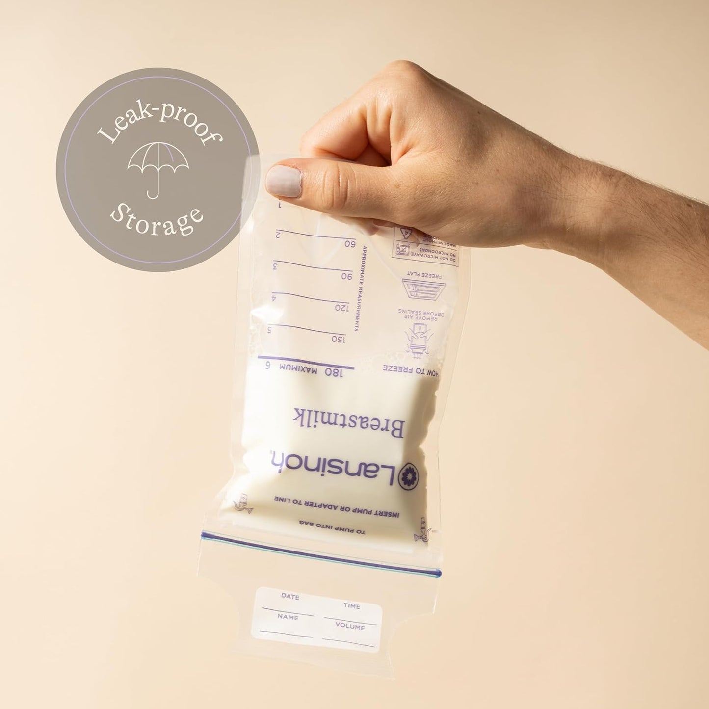 Lansinoh Breast Milk Storage Bags - Pre-Sterilised, Leakproof & BPA/BPS-Free - Fridge & Freezer Breastmilk Pouches - Pump into bag with Lansinoh Breast Pumps - Breastfeeding Essentials - 50 Pack
