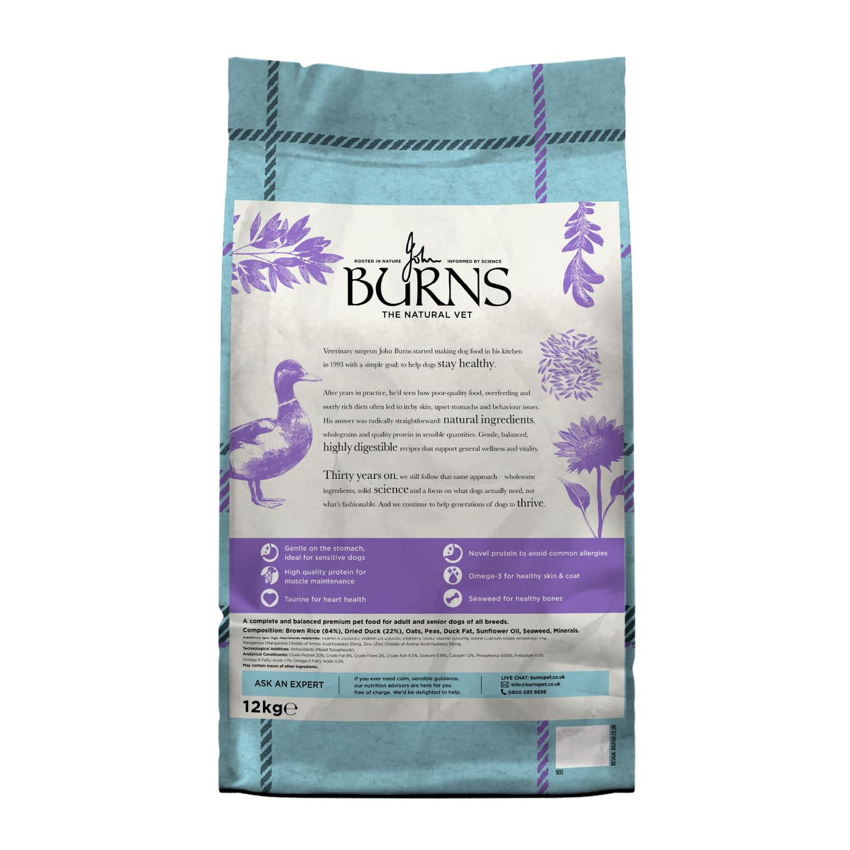Burns Pet Nutrition Hypoallergenic Complete Dry Dog Food Adult and Senior Dog Sensitive with Pork and Potato 2 kg