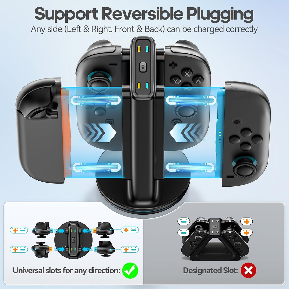 Rysker RGB Switch 2 Controller Charger for Joy-pad 2, 2H Fast Joycon 2 Charging Dock for Any Direction Charging, 9 Light Modes Switch 2 Joycon Charger Station