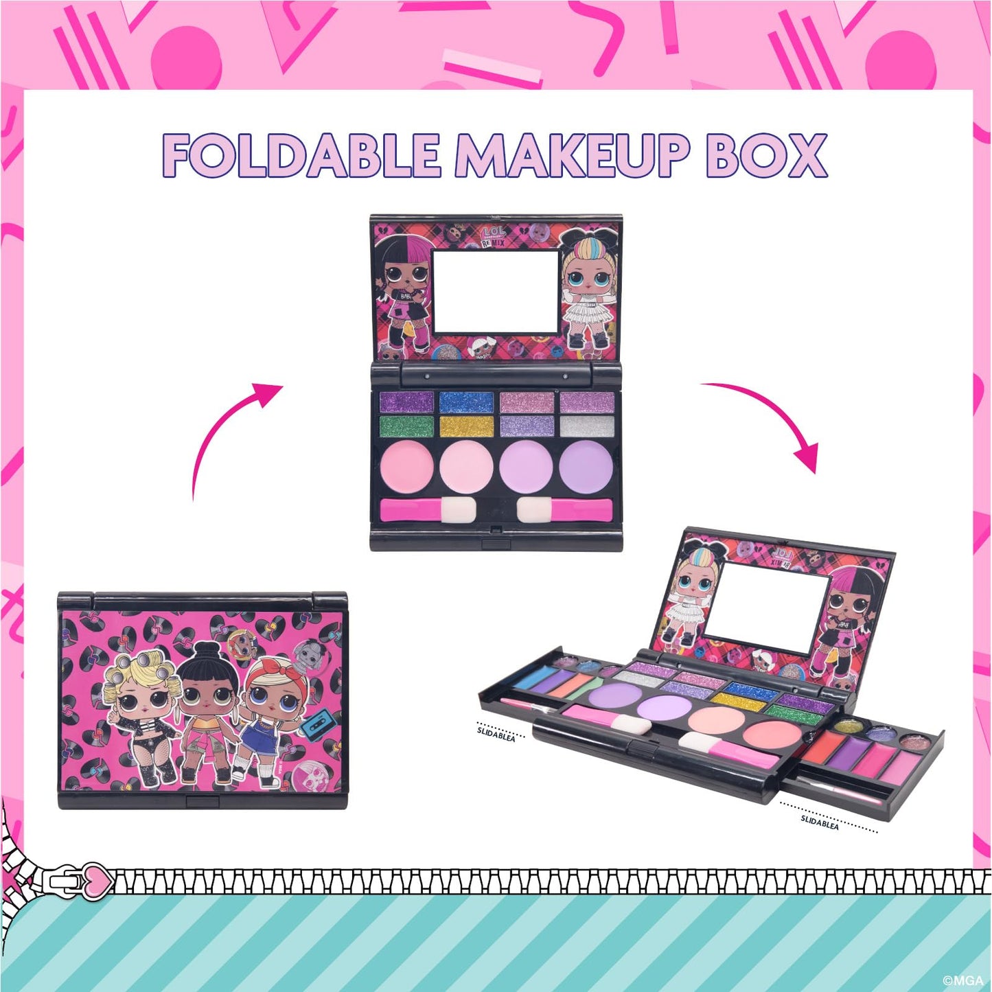 L.O.L Surprise! All-in-One Kids Cosmetic Compact Set Includes Washable Lip Gloss, Eye Shimmer, Cheek Shimmer, Brushes Colorful Portable Beauty Set for Girls, Kids, and Toddlers Ages 5+ by Townley Girl