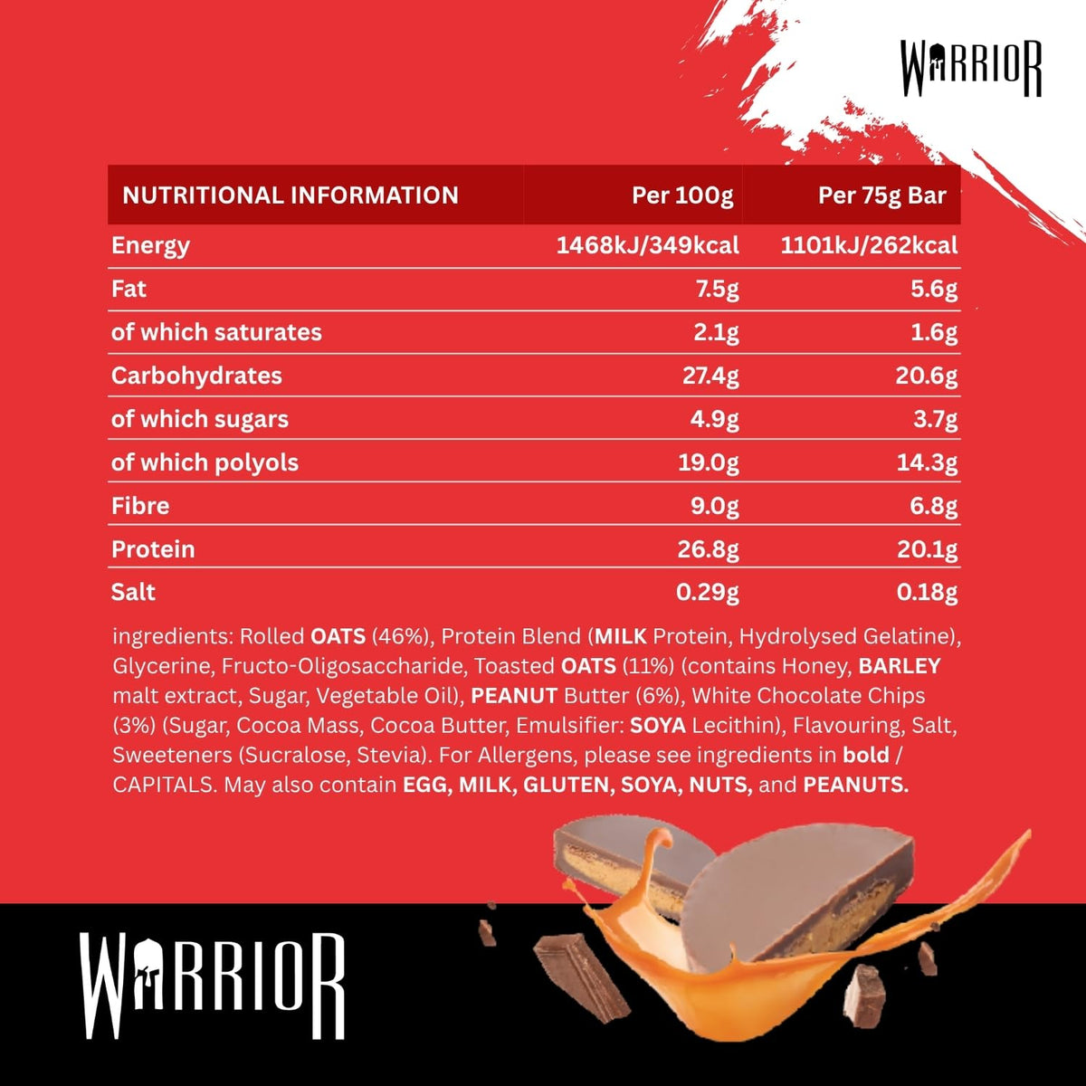 Warrior RAW Protein Bars 12 x 75g High Protein Oat Flapjack Snack