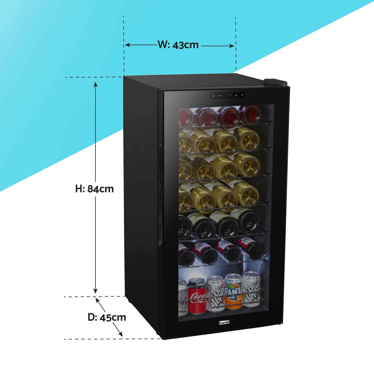 Dellonda Baridi 12 Bottle Wine Fridge with Digital Touch Screen Controls, Metal Shelves & LED Light, Black - DH73