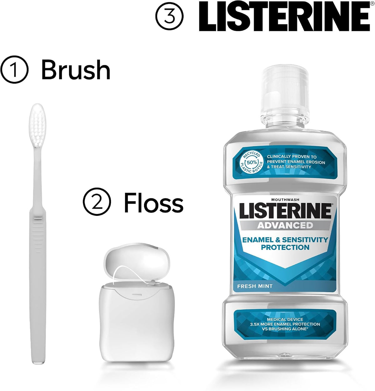 Listerine Advanced Enamel & Sensitivity Protection Mouthwash, Fresh Mint (500ml), Mouthwash to Prevent Enamel Erosion and Treat Sensitive Teeth