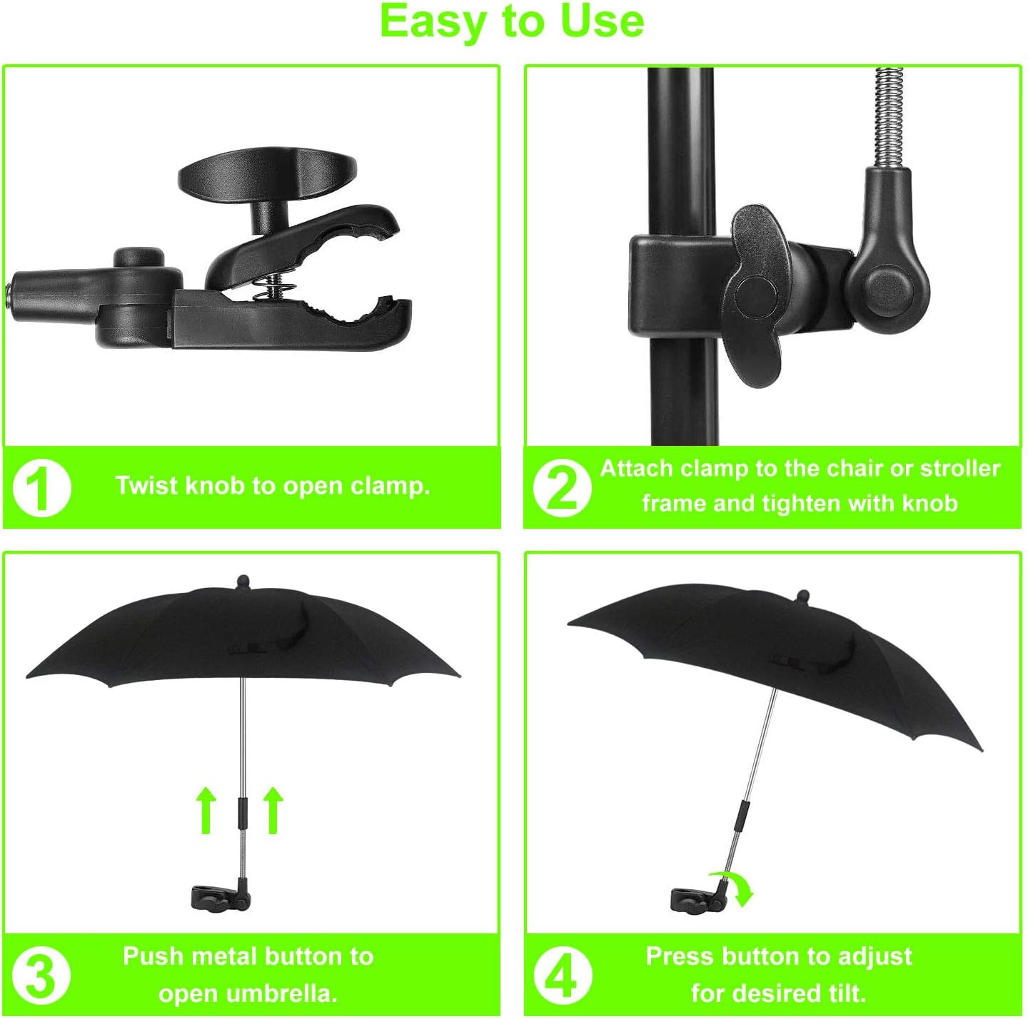 PSS PrimeSportsShop Universal UV Parasol sun canopy for Pushchairs and Buggy, Clip on Stroller Umbrella, Baby Buggy Sun Parasol with Adjustable Fixing Clamp