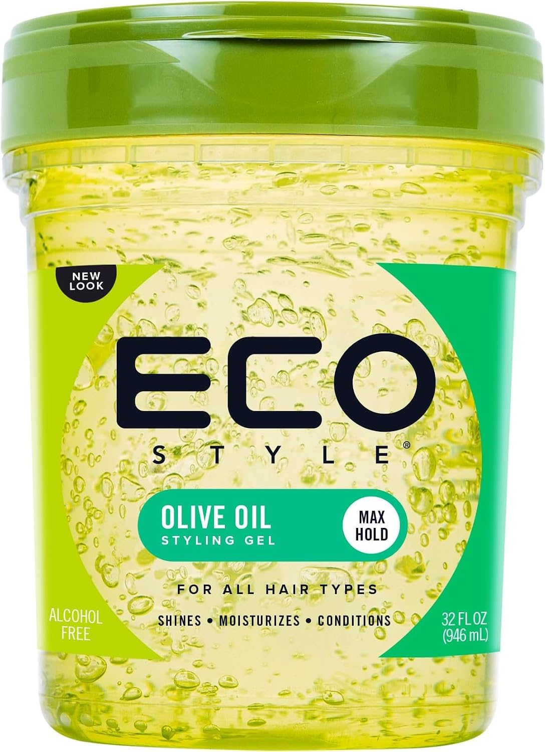 Eco Style Olive Oil Hair Styling Gel, Hydrate and Style, Green, 946 ml (Pack of 5)