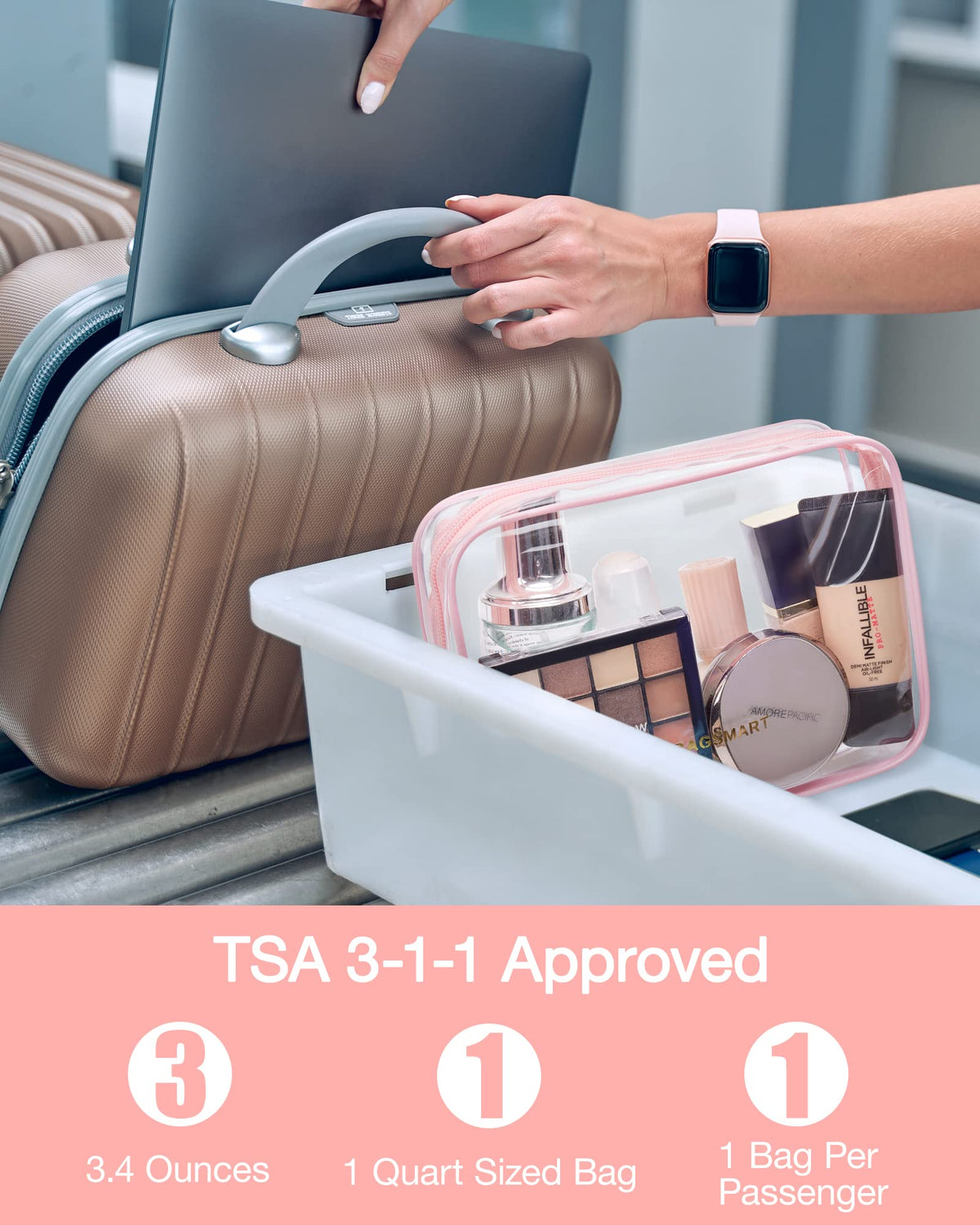 BAGSMART 2pcs Clear Toiletry Bag TSA Travel Essential for Makeup Liquids (Pack of 2)