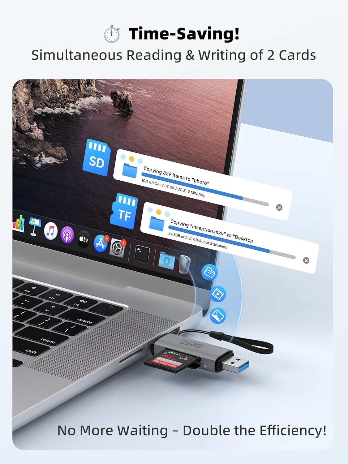 SD Card Reader, Micro SD & Memory Card Reader, USB C 3.0 Dual Slot
