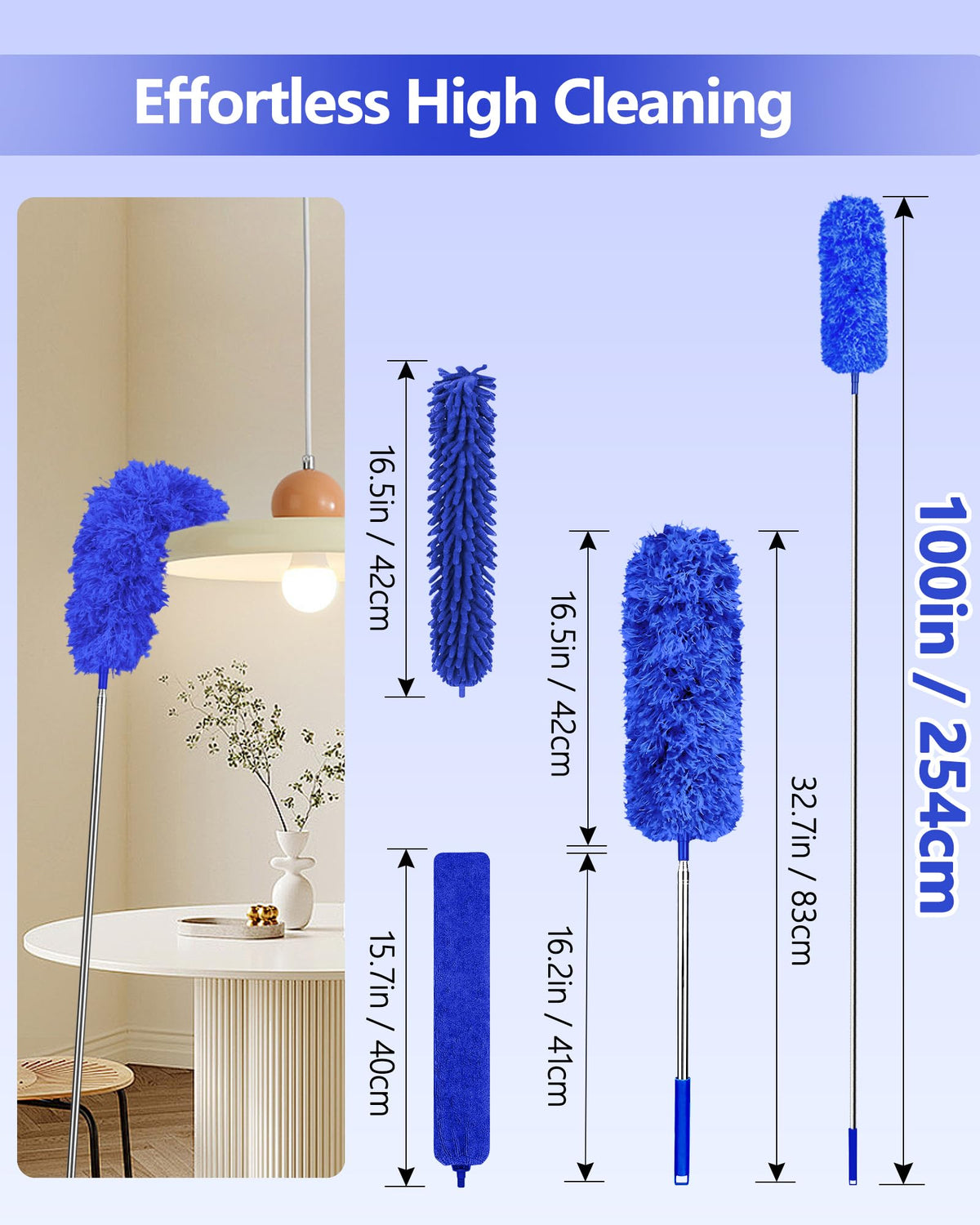 Fogray 2026 Upgraded 240cm Extendable Feather Duster with Soft Silicone Cap